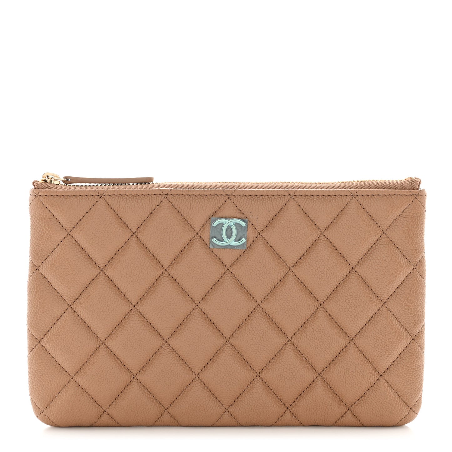 Caviar Quilted Cosmetic Case Dark Beige