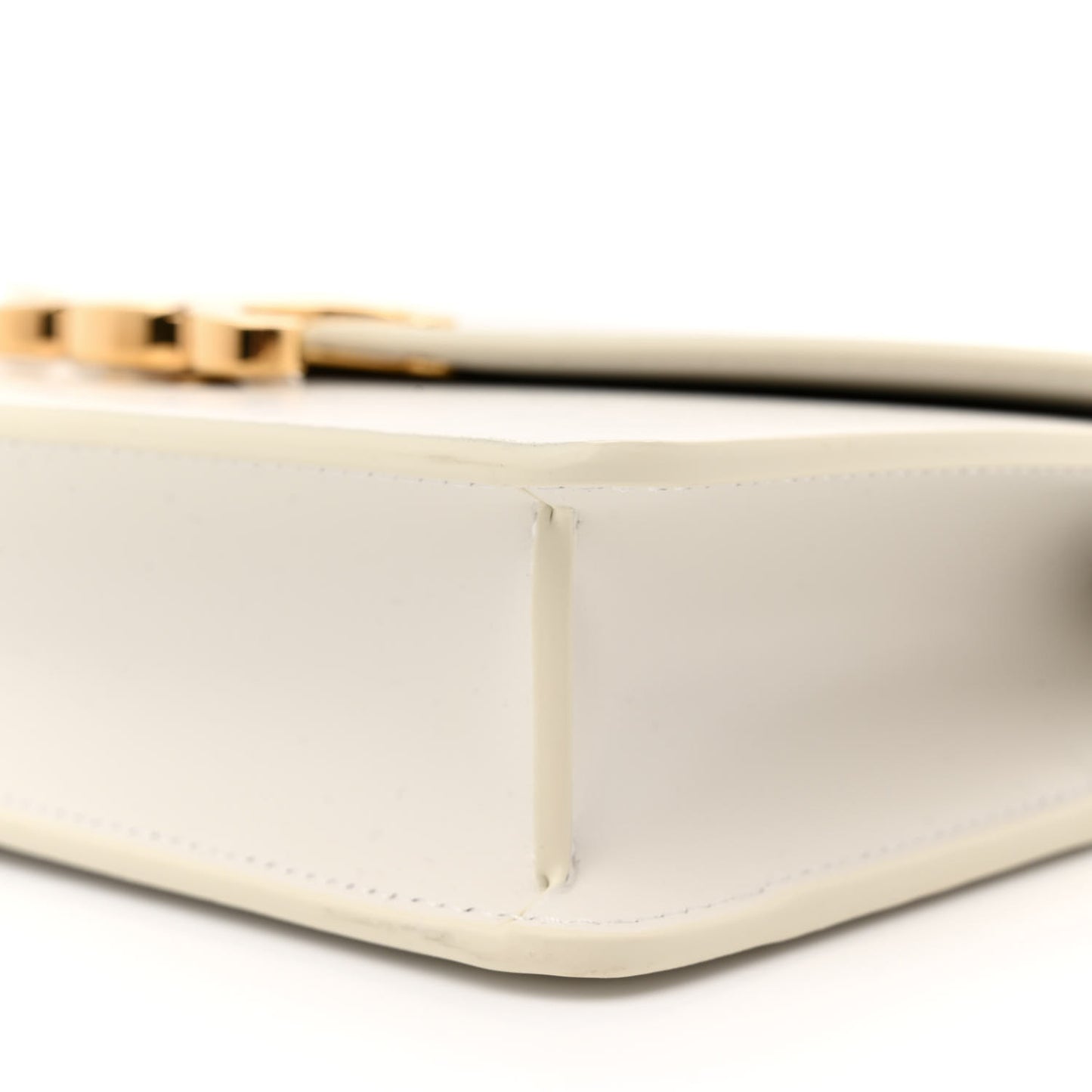 Shiny Calfskin Triomphe Margo Wallet on Chain White