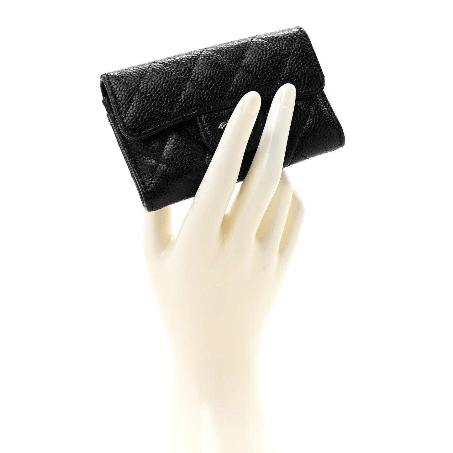 Caviar Quilted Flap Card Holder Wallet Black