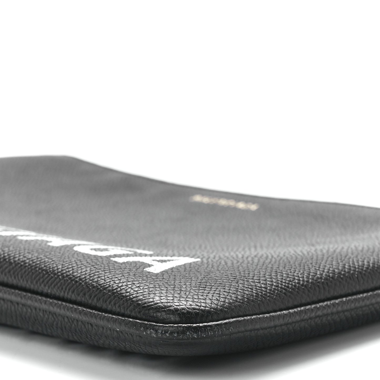 Calfskin Ville Logo Zip Pouch Black