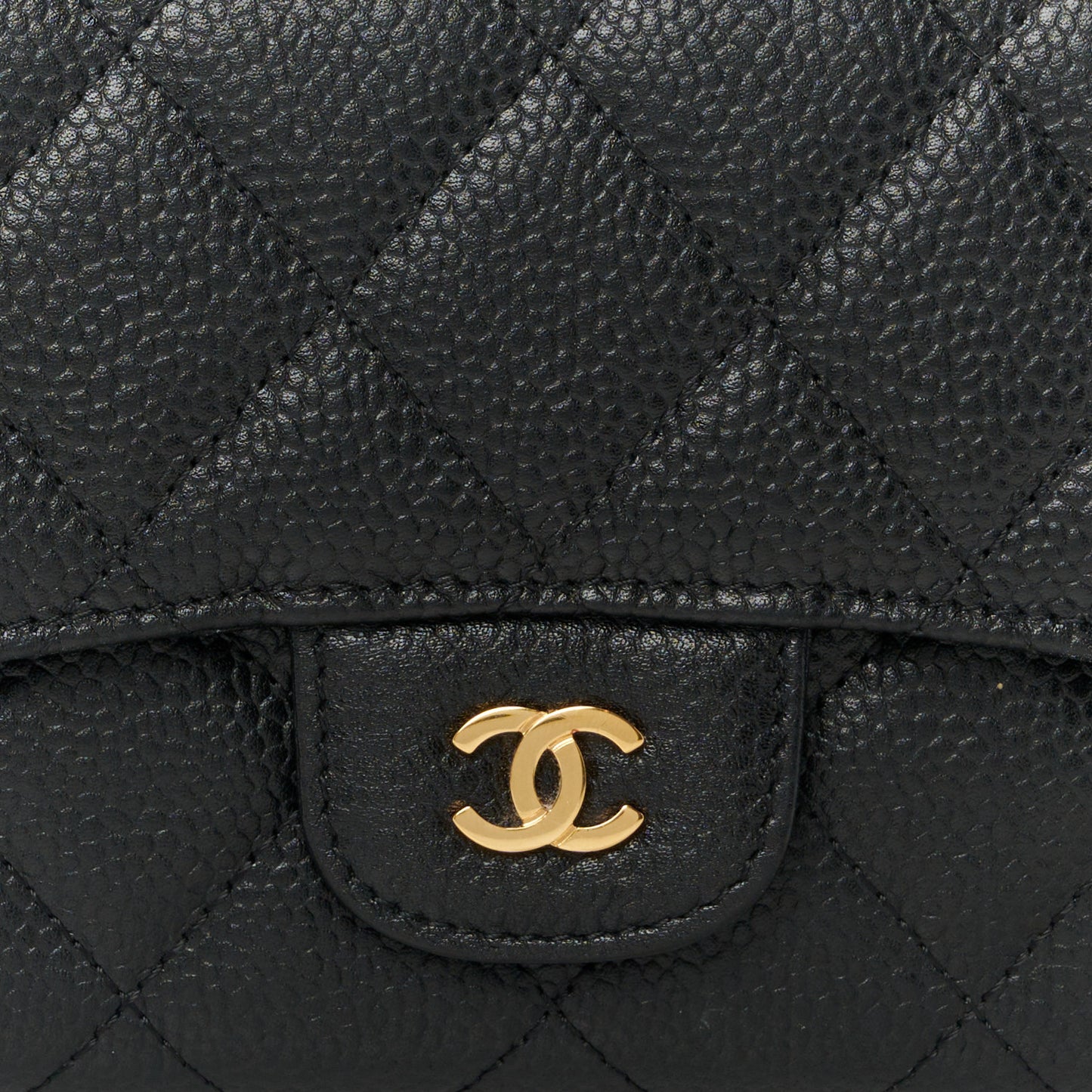 Caviar Quilted Long Flap Wallet Black