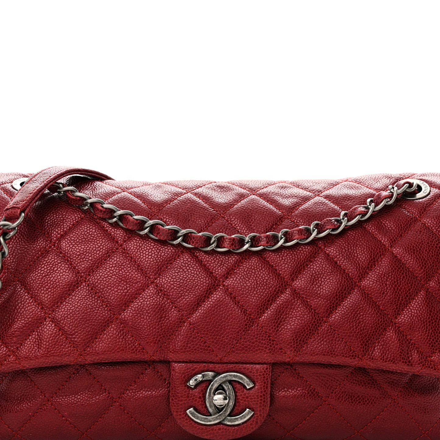 Iridescent Caviar Quilted Large Chic Flap Red