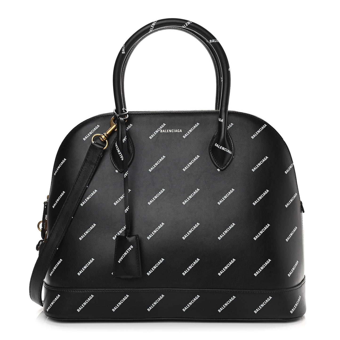 Calfskin Allover Logo M Ville Top Handle Bag Black