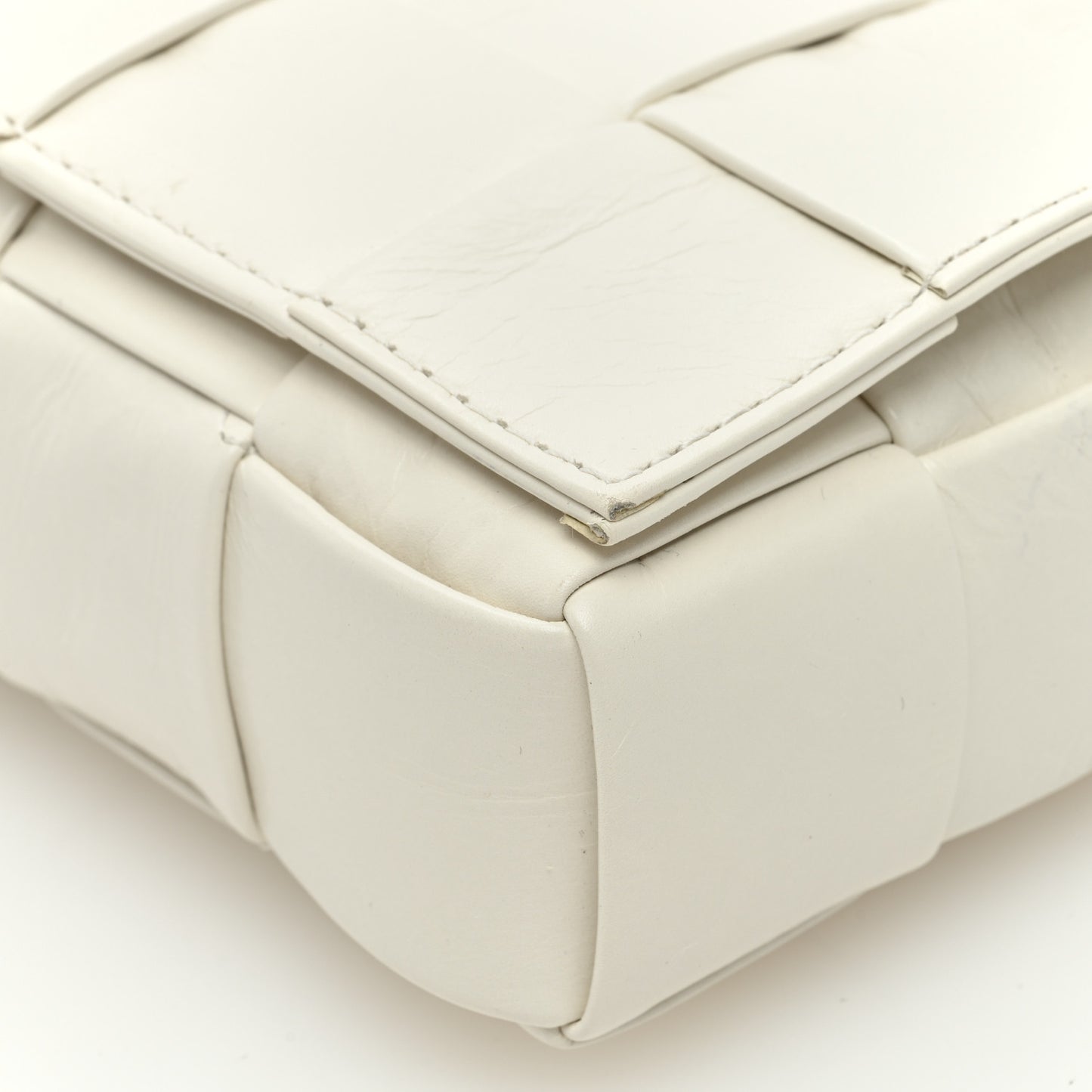 Paper Calfskin Maxi Intreccio Cassette Crossbody Bag White