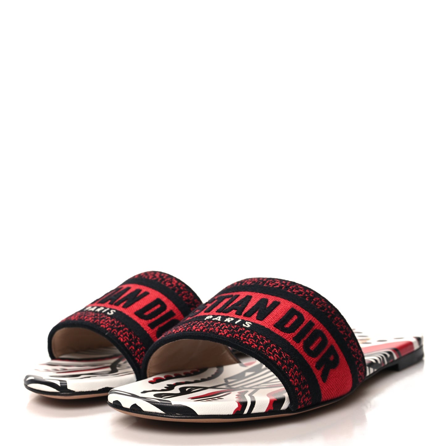 Canvas Cupidon Embroidered Dway Flat Slide Sandals 36.5 Black Red