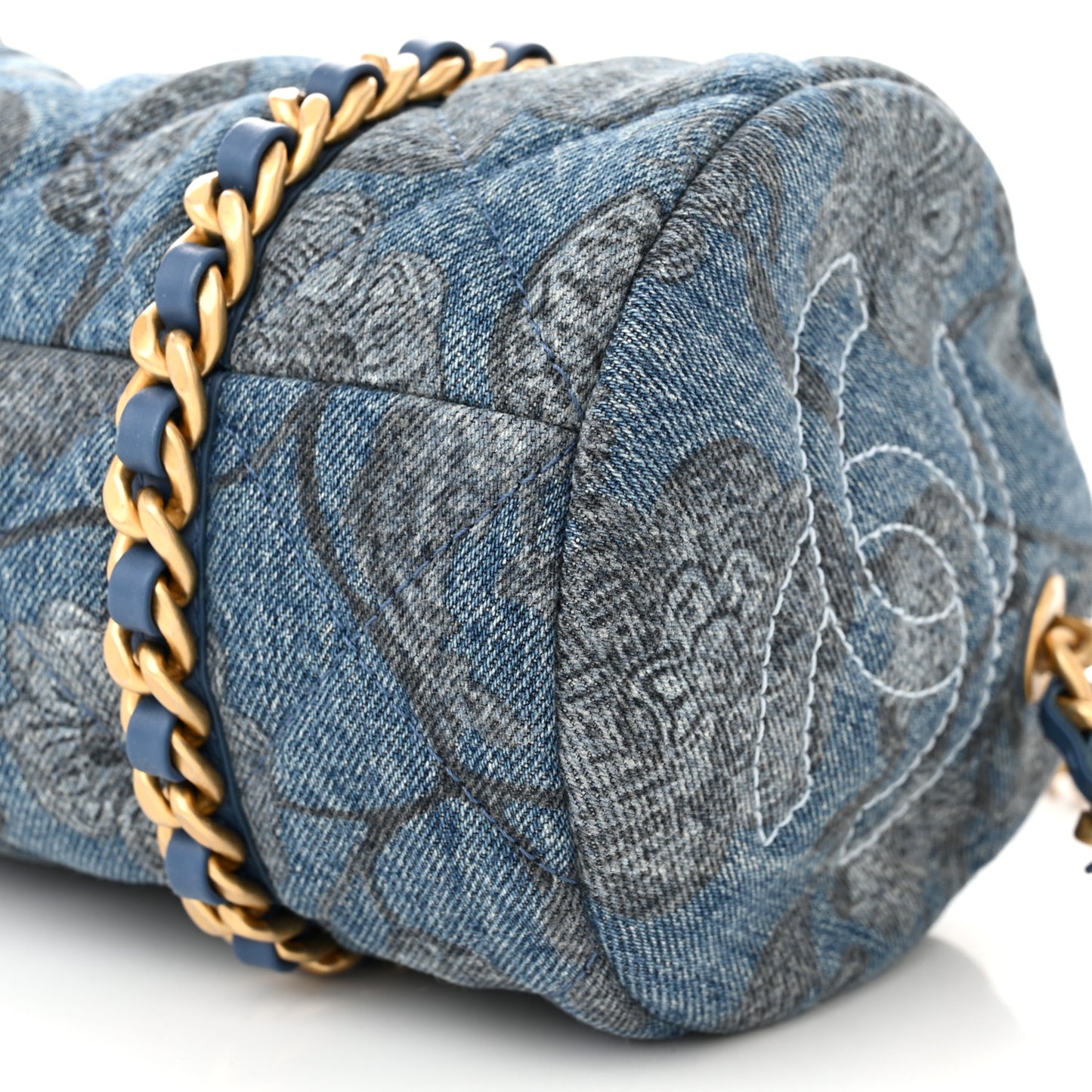 Denim Printed Destination Chenonceau Bowling Bag Blue Grey White