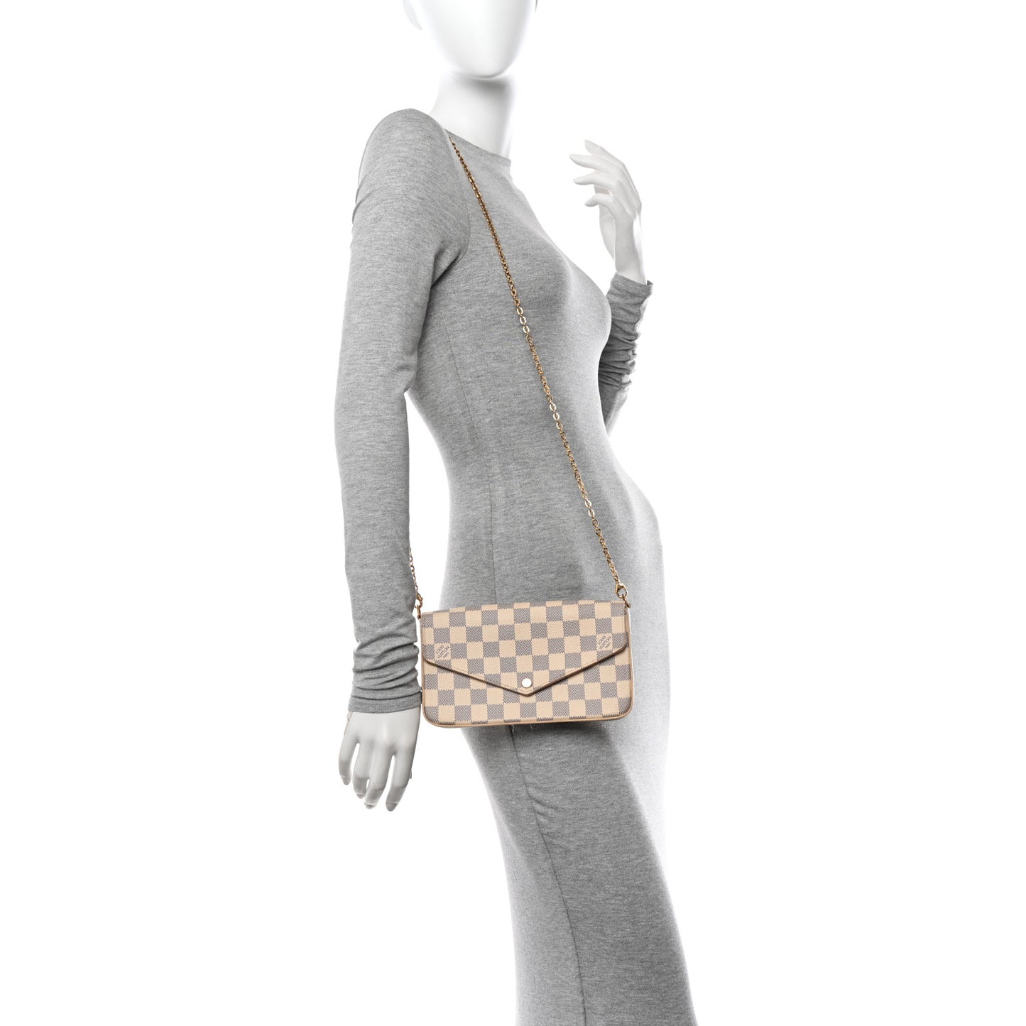 Damier Azur Pochette Felicie Chain Wallet Rose Ballerine