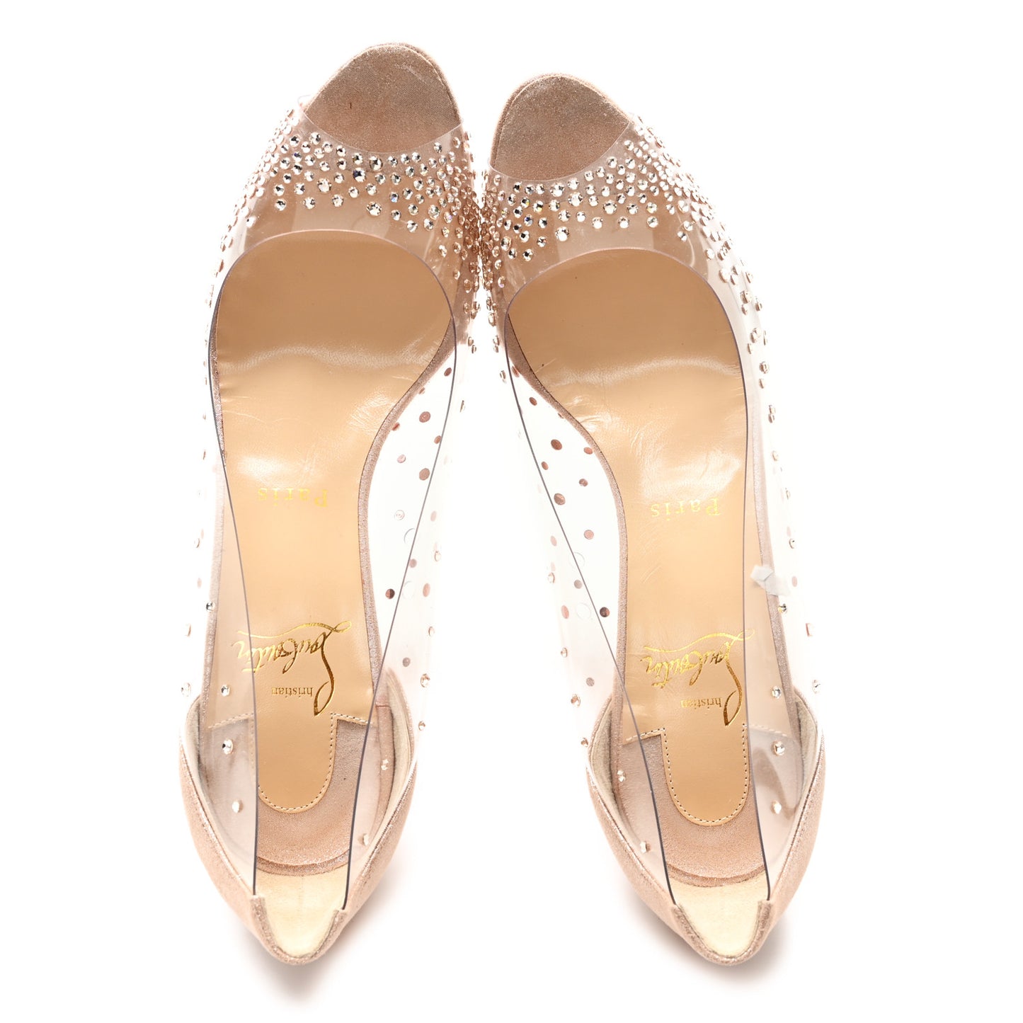PVC Suede Lame Very Strass 100 Peep Toe Pumps 38.5 Version Poudre