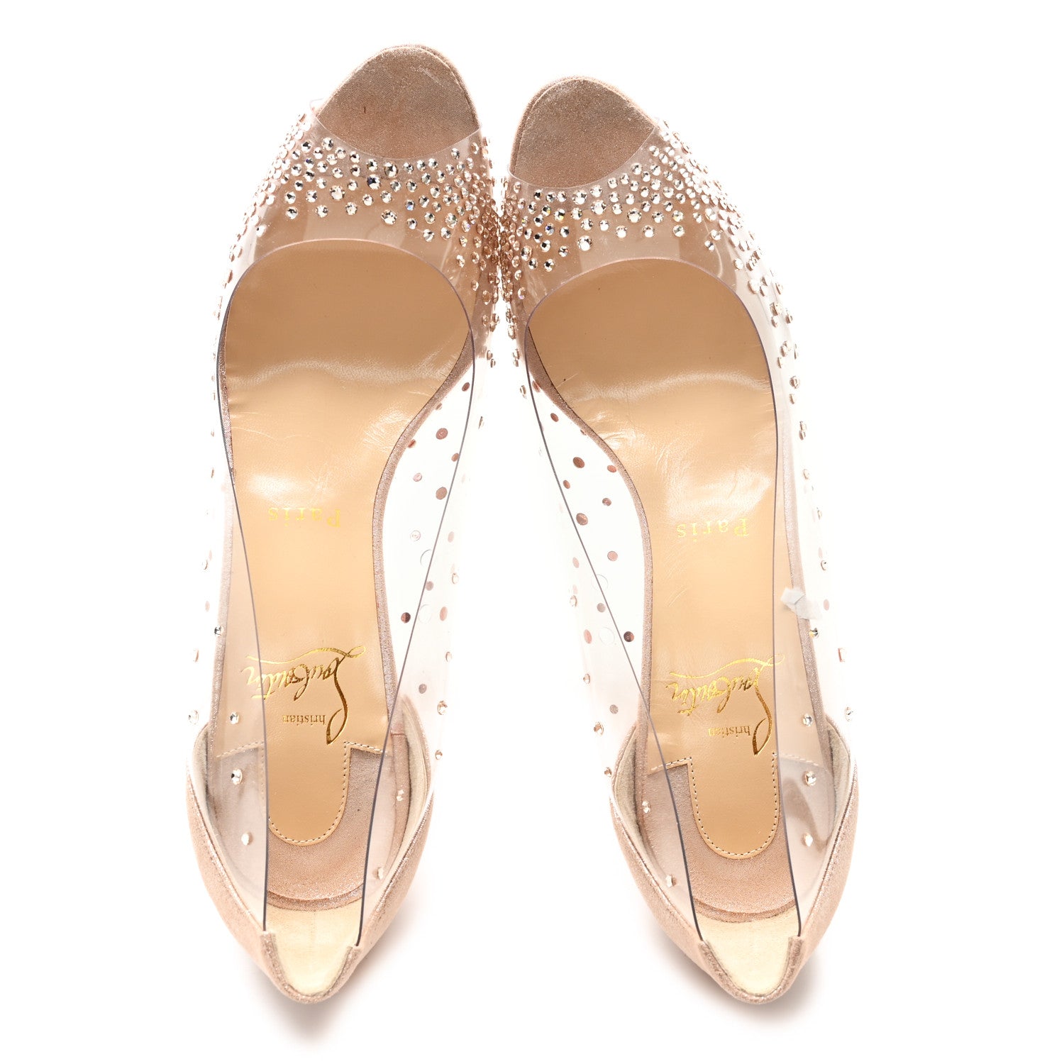 Christian Louboutin PVC Suede Lame Very Strass 100 Peep Toe Pumps 38.5 Version Poudre 2 of 9