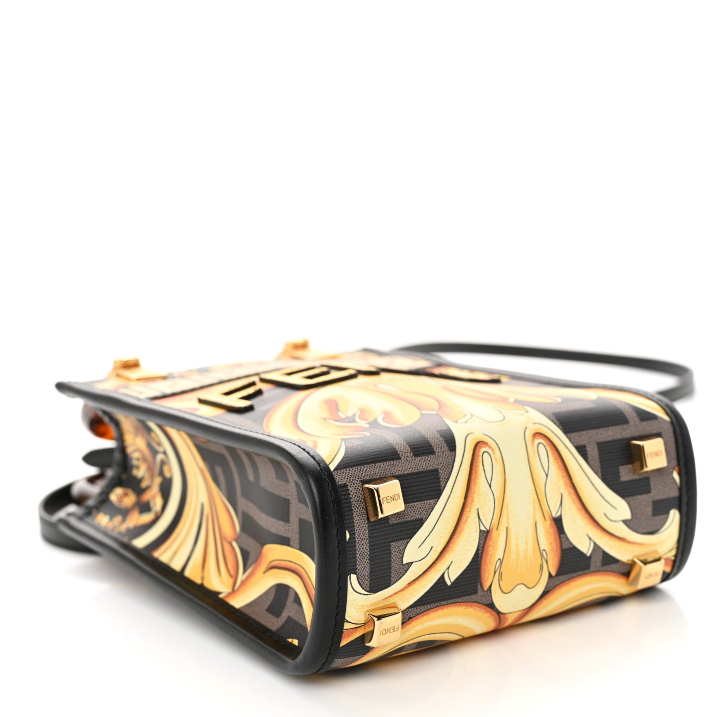 X VERSACE Vitello King Catalan Mirror Plexiglass Fendace FF Baroque Logo Mini Fendi Sunshine Shopper Tote Black Gold