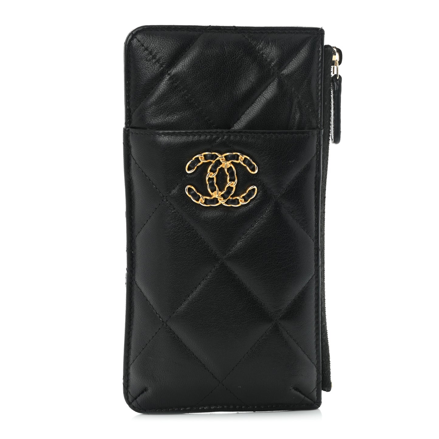 Lambskin Quilted Chanel 19 Phone and Card Holder Black