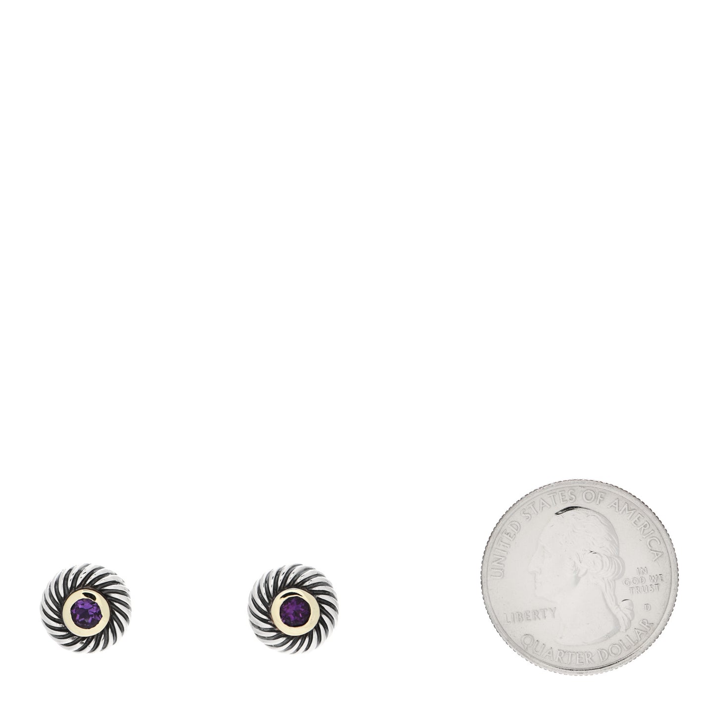 Sterling Silver 14K Yellow Gold Amethyst Cookie Cable Earrings