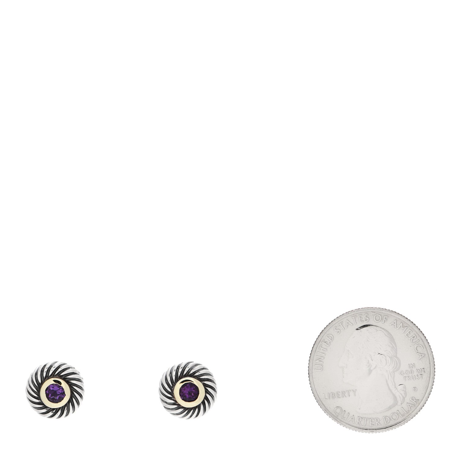 David Yurman Sterling Silver 14K Yellow Gold Amethyst Cookie Cable Earrings 2 of 4