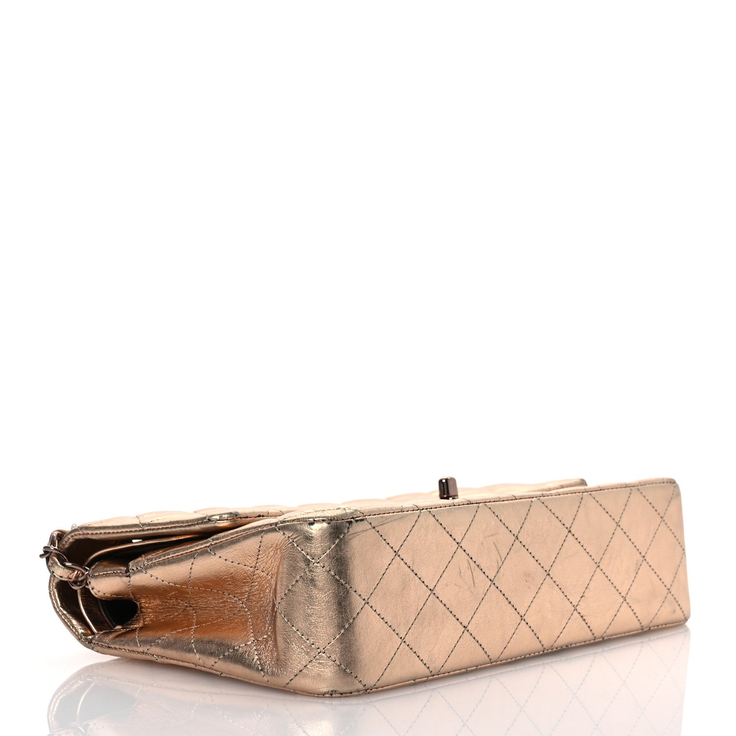 Metallic Aged Calfskin Quilted Medium Double Flap Gold