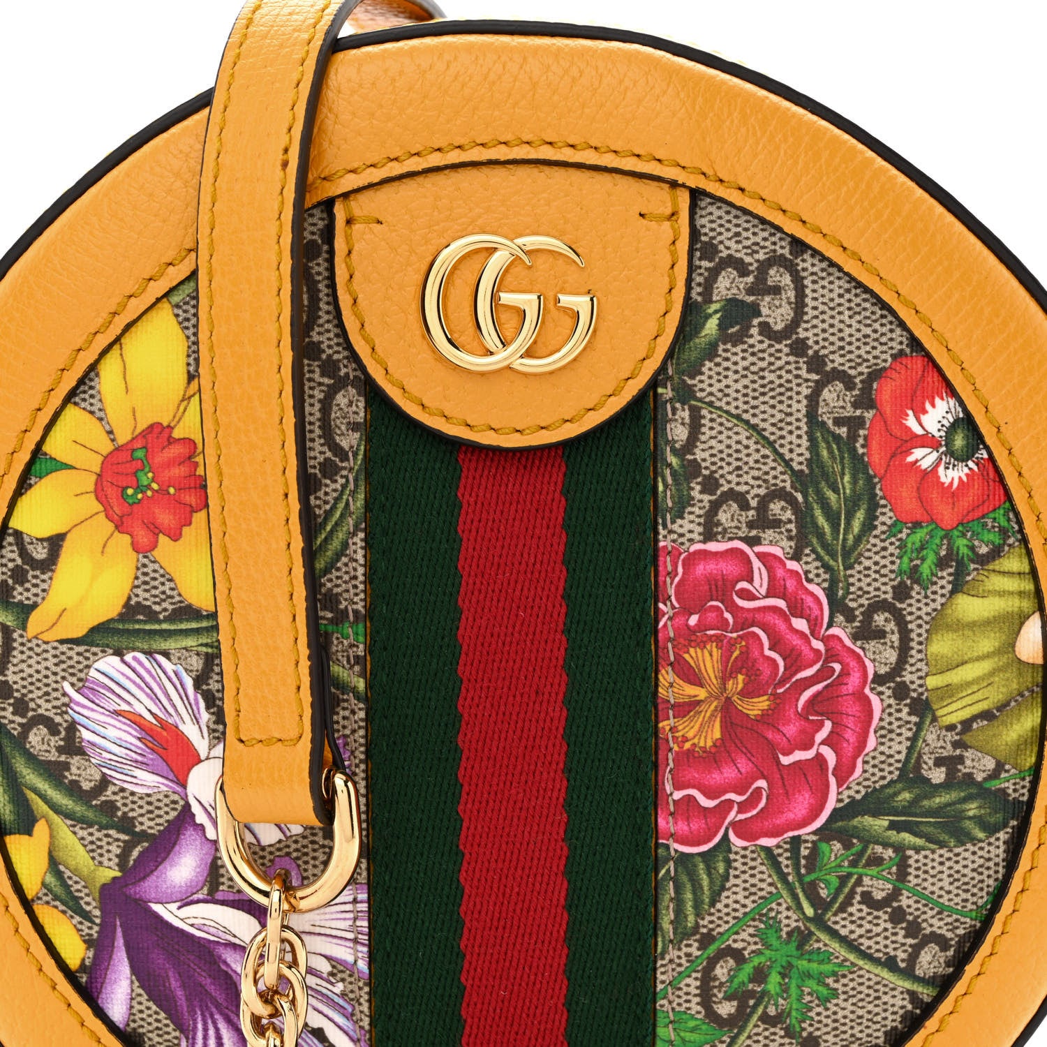 Gucci GG Supreme Monogram Flora Web Mini Ophidia Round Shoulder Bag Beige Multicolor Crop 8 of 10