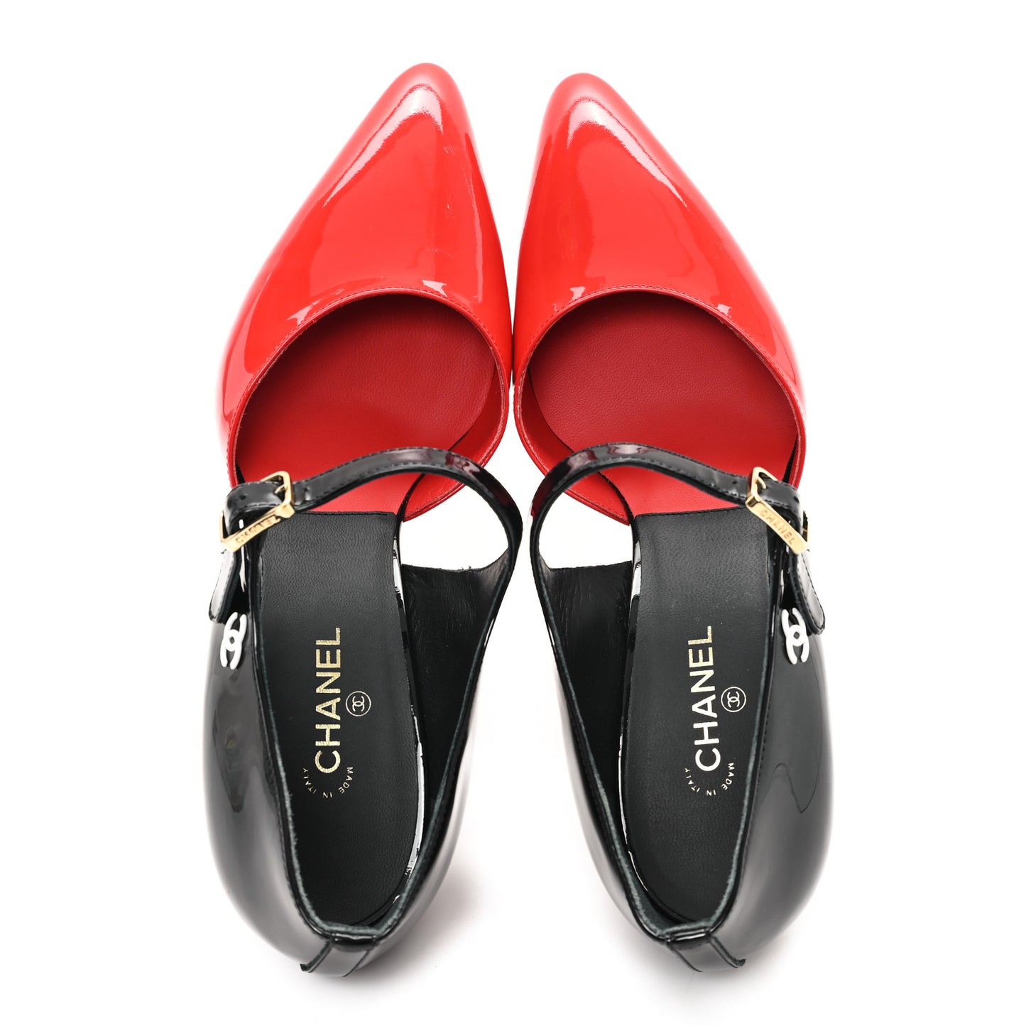 Patent Calfskin CC Pumps 38.5 Pink Black
