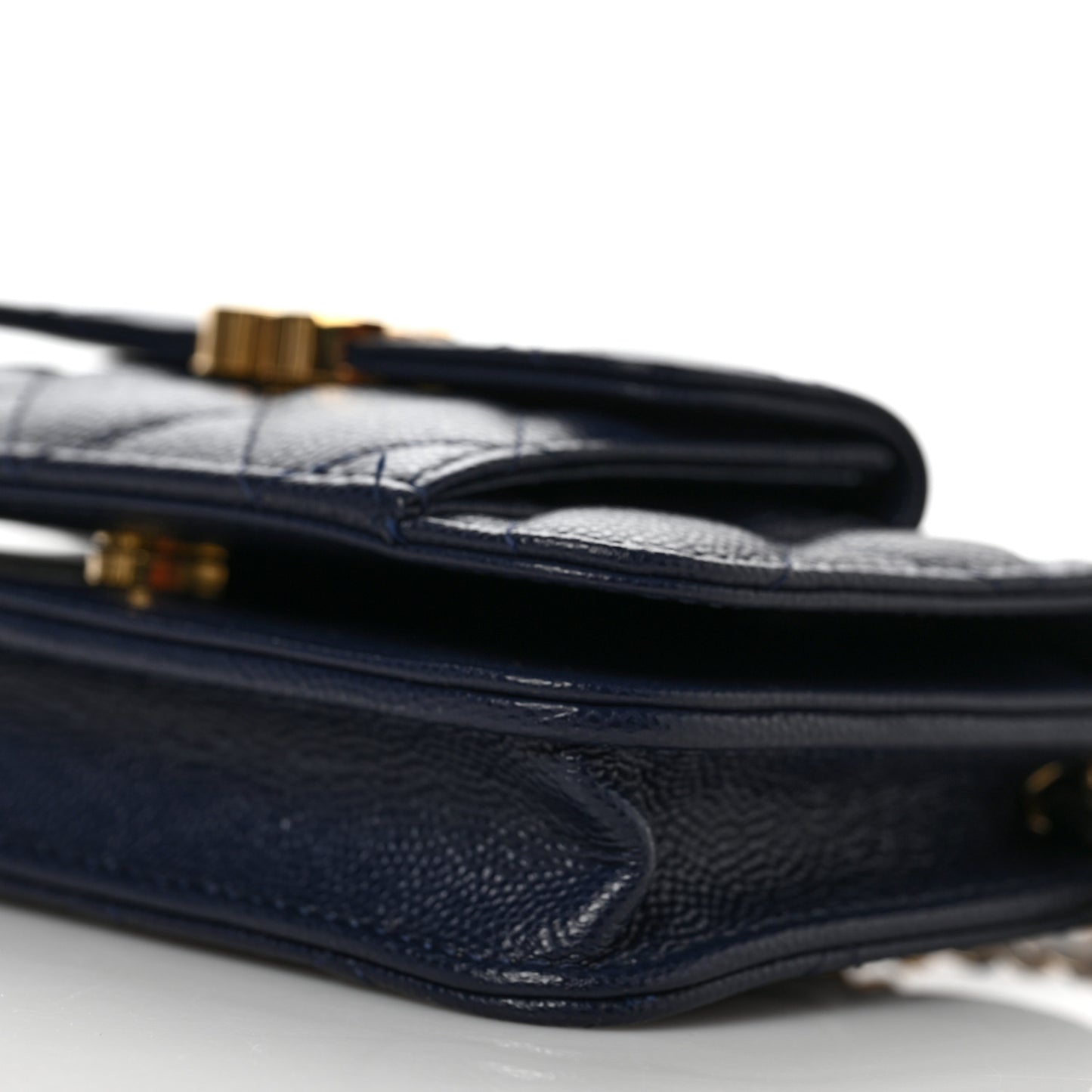 Caviar Quilted Pocket Twins Clutch With Chain Navy