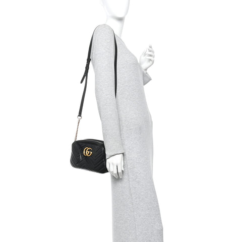 Calfskin Matelasse Small GG Marmont Chain Shoulder Bag Black