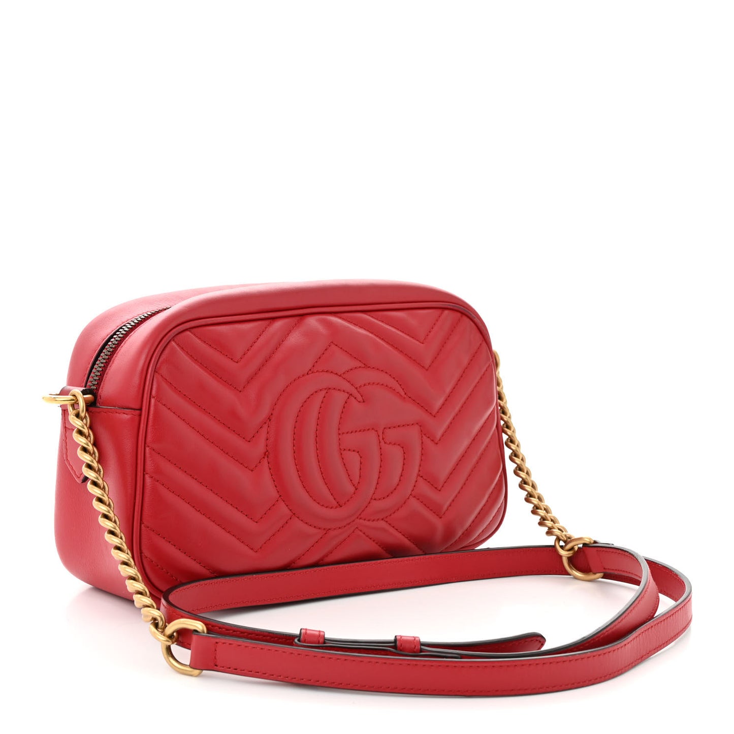Calfskin Matelasse Small GG Marmont Chain Shoulder Bag Hibiscus Red