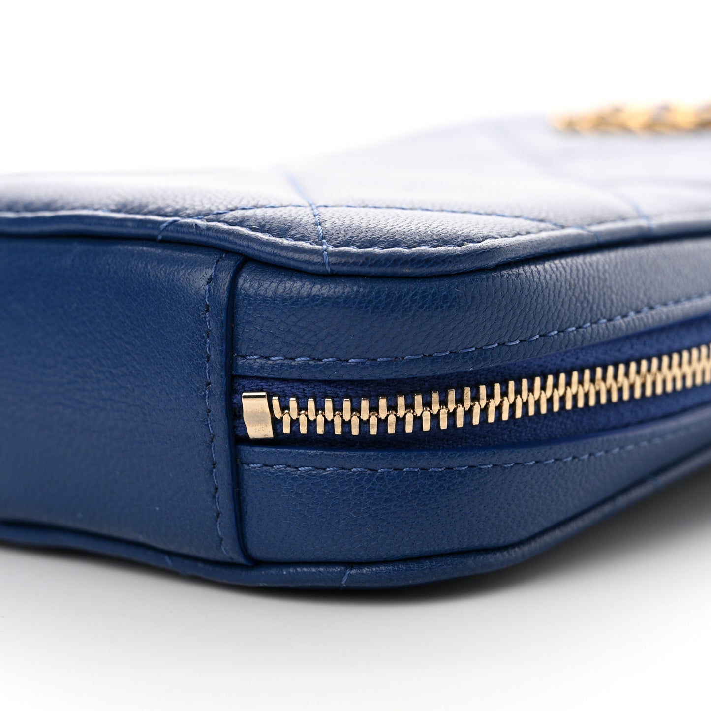 Lambskin Quilted Chanel 19 Zip Phone Case Blue