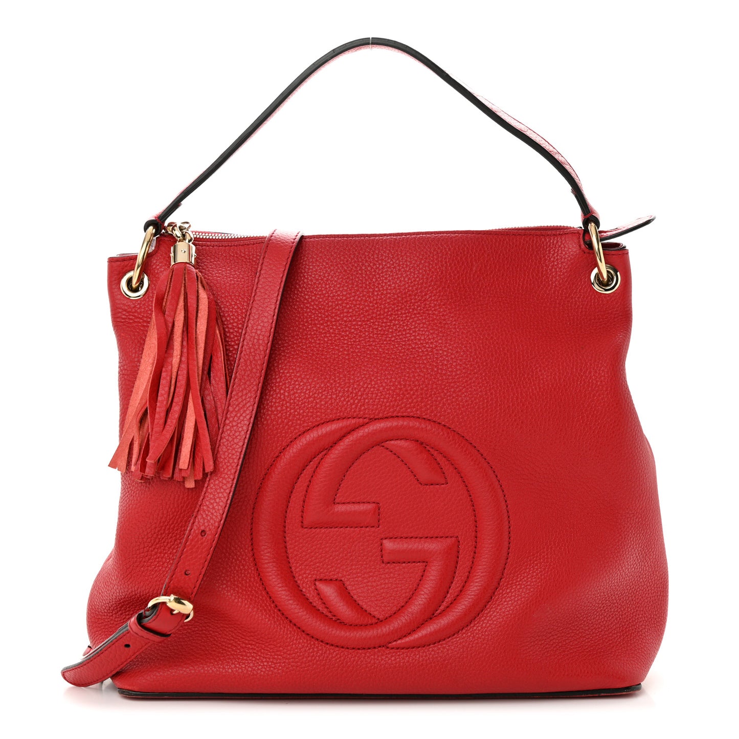 Pebbled Calfskin Large Soho Hobo Tabasco Red