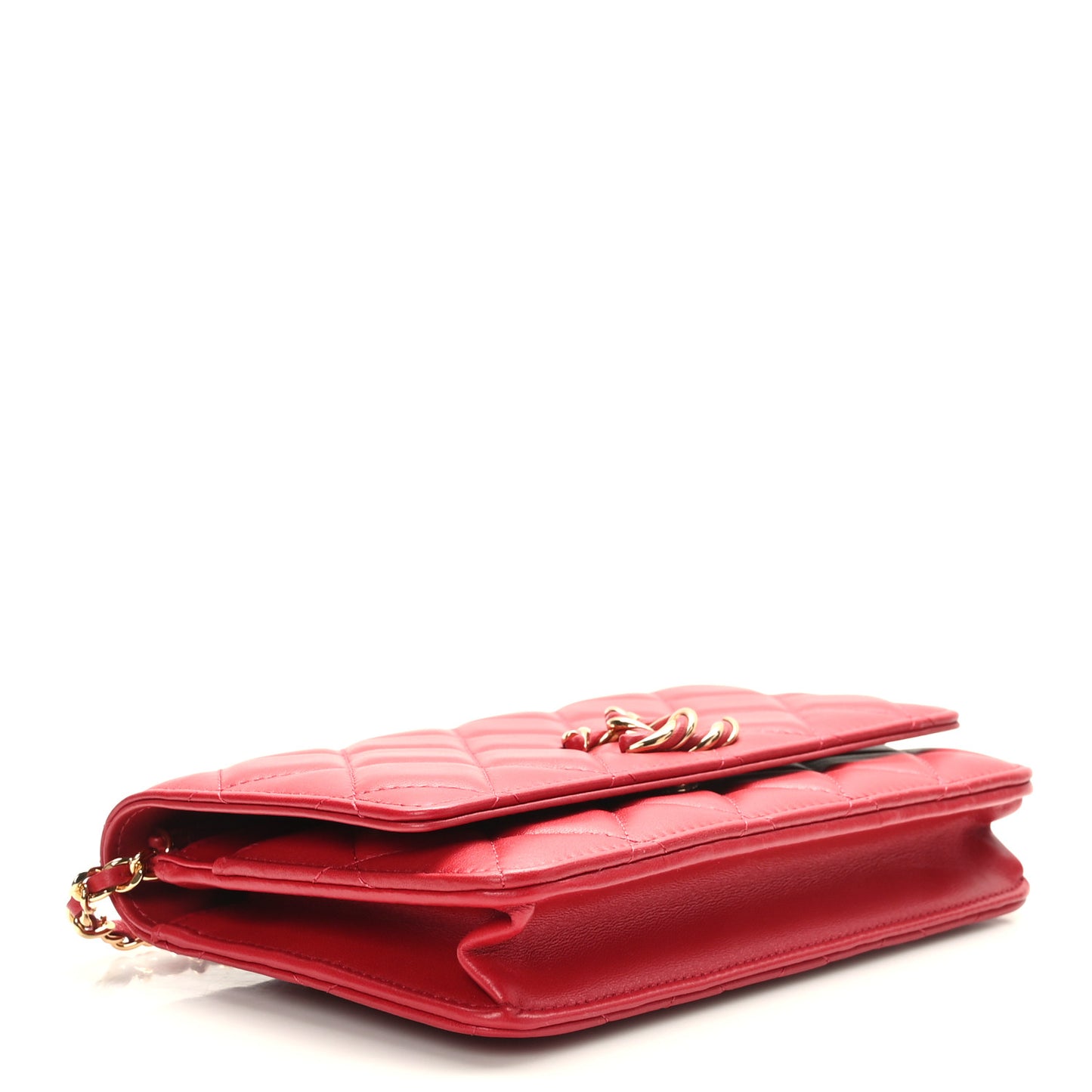 Lambskin Quilted Twisted CC Wallet On Chain WOC Red