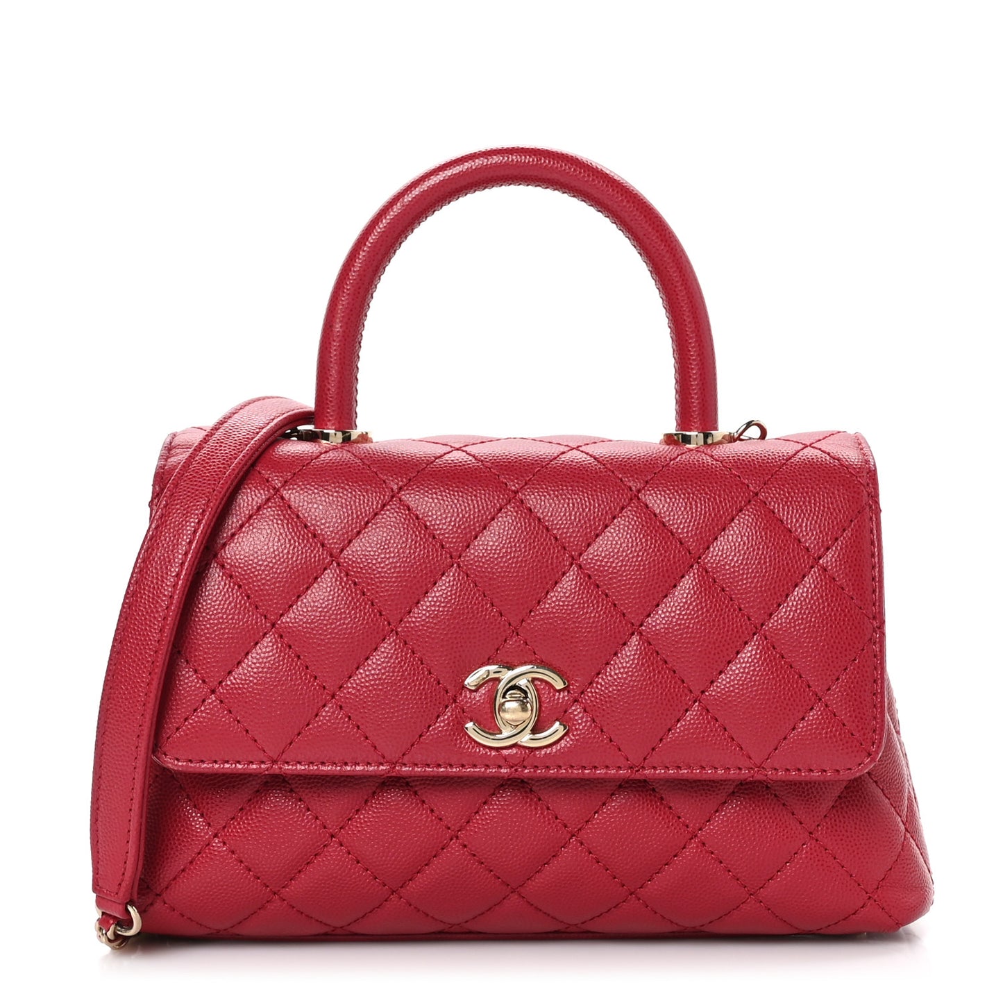 Caviar Quilted Mini Coco Handle Flap Red