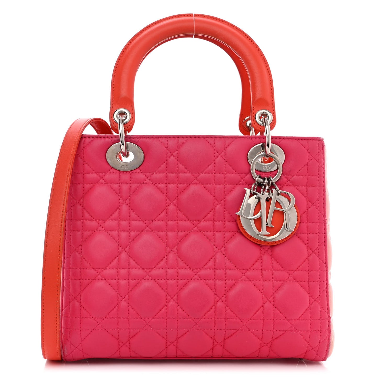 Lambskin Cannage Tri-Color Medium Lady Dior Orange Riviera Fuchsia Cosmopolitan Lipstick Natural