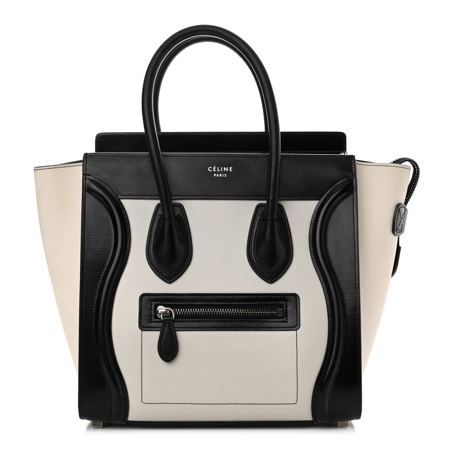 Smooth Calfskin Lizard Embossed Bi-Color Micro Luggage Black White