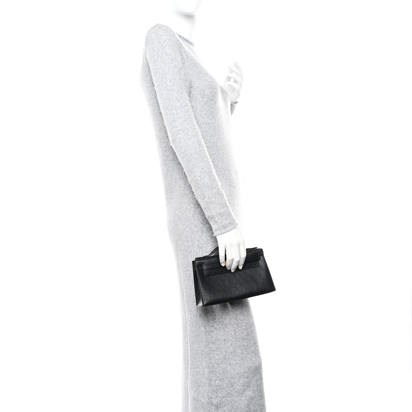 Ostrich Kelly Pochette Black