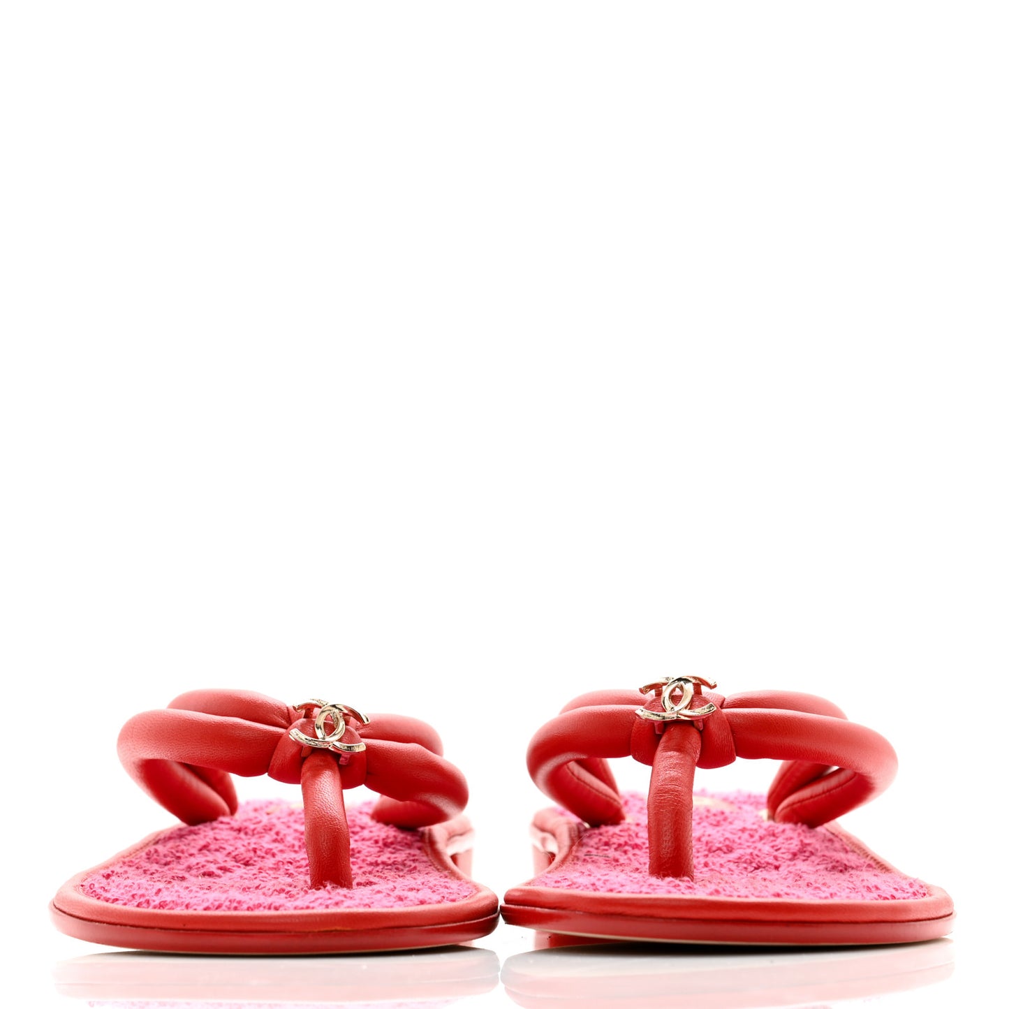 Lambskin Terry Cloth CC Thong Sandals 37.5 Pink