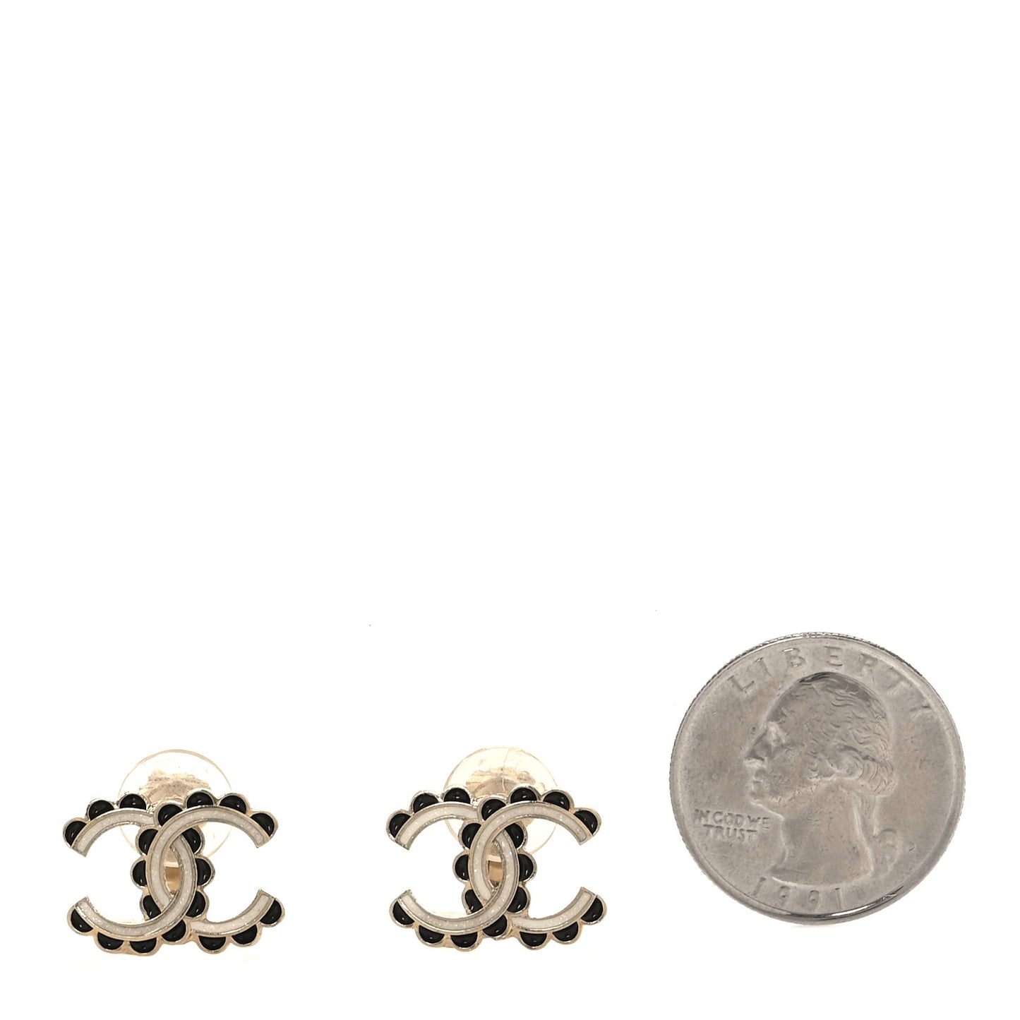 Metal Resin CC Clip On Earrings Gold Black Pearly White