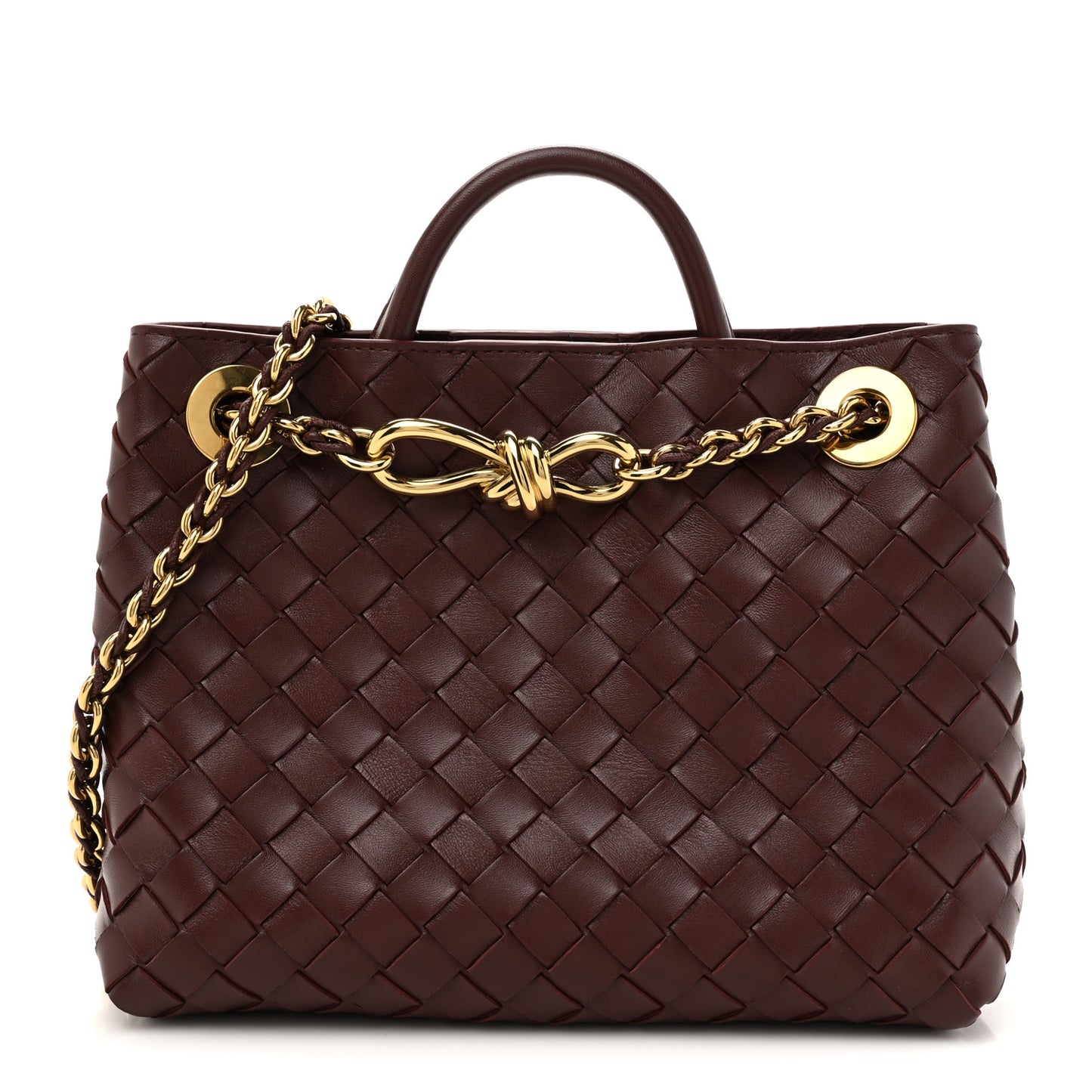 Nappa Intrecciato Small Andiamo With Chain Shoulder Bag Madder Brown