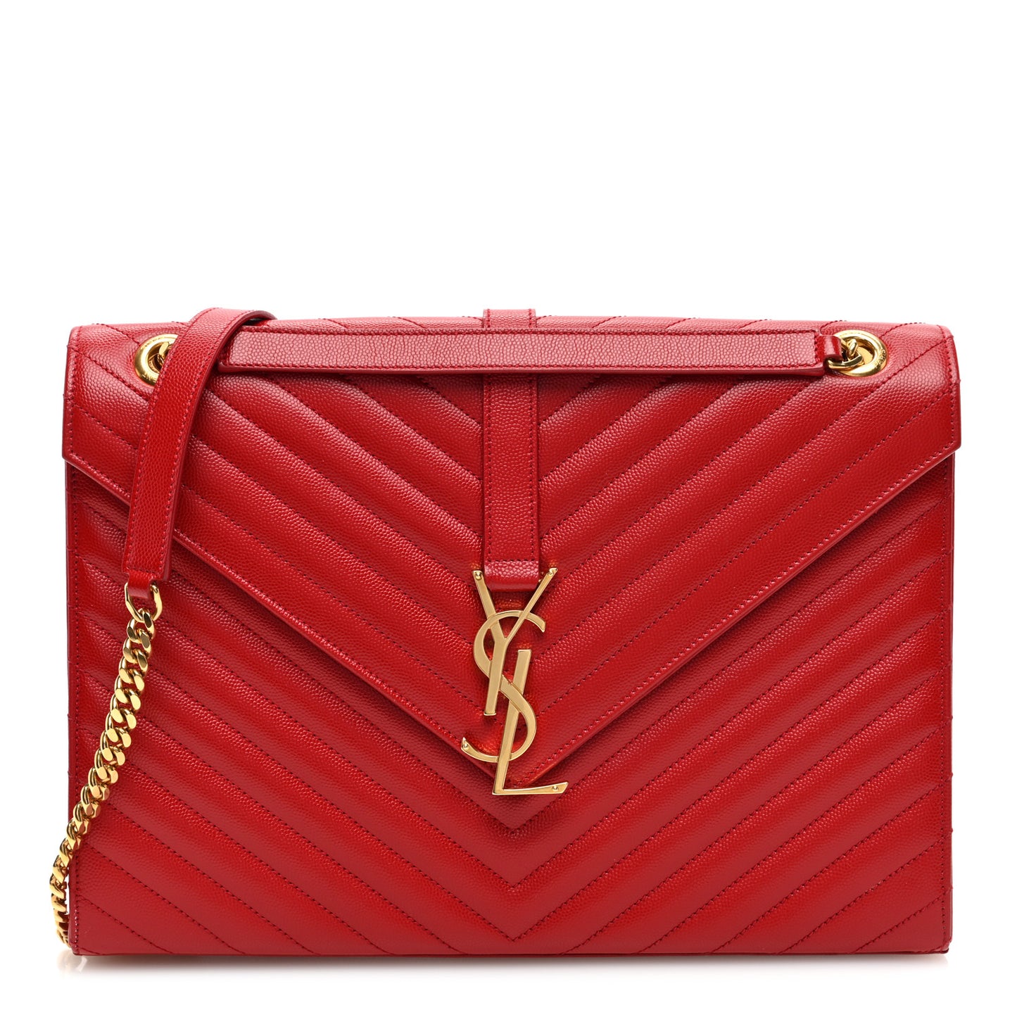 Grain De Poudre Matelasse Chevron Large Monogram Satchel Lipstick Red