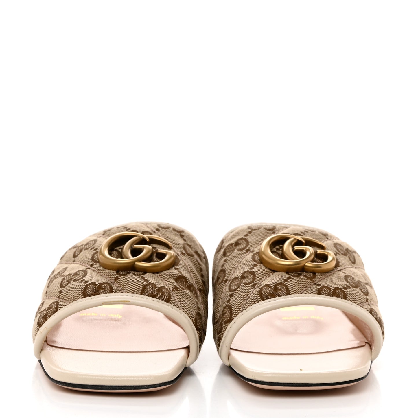 Monogram Matelasse Diagonal GG Marmont Flat Slide Sandals 35.5 Beige Ebony Mystic White