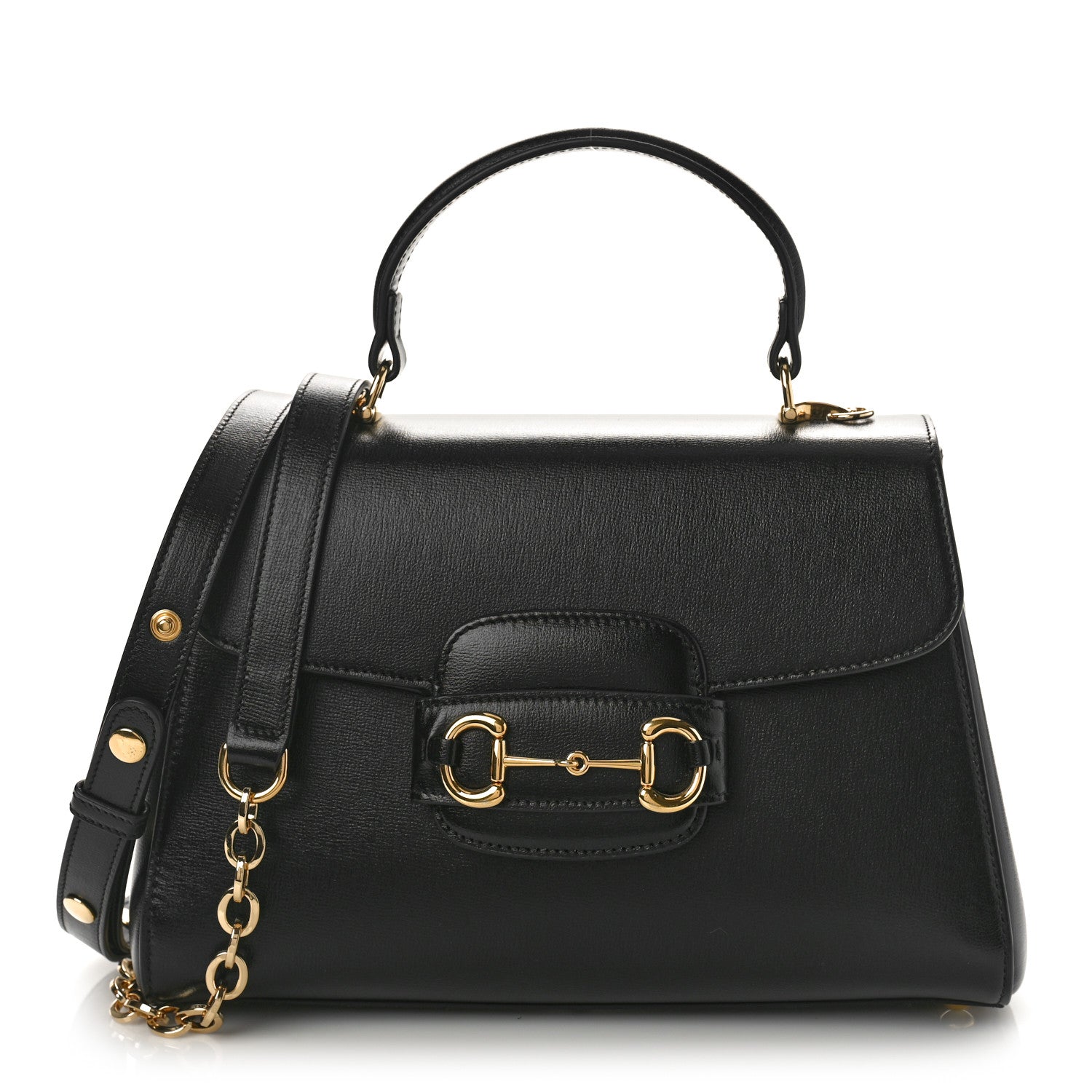 Gucci Textured Calfskin Medium Horsebit 1955 Top Handle Bag Black 1 of 8