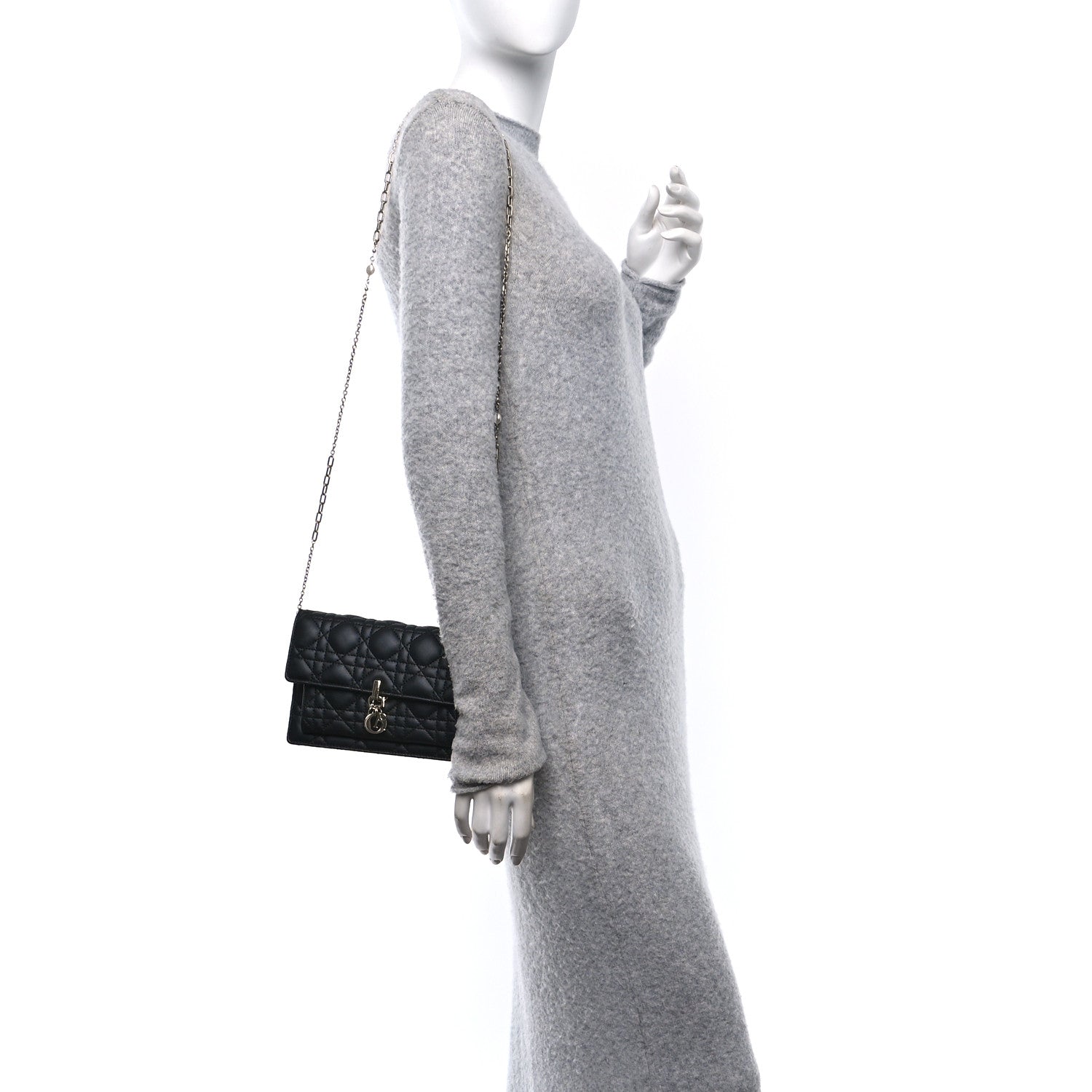 Christian Dior Lambskin Cannage Lady Dior Chain Pouch Black 2 of 10