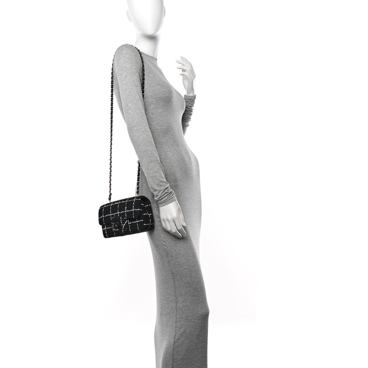 Tweed Quilted Small Camellia Flap Black Pink