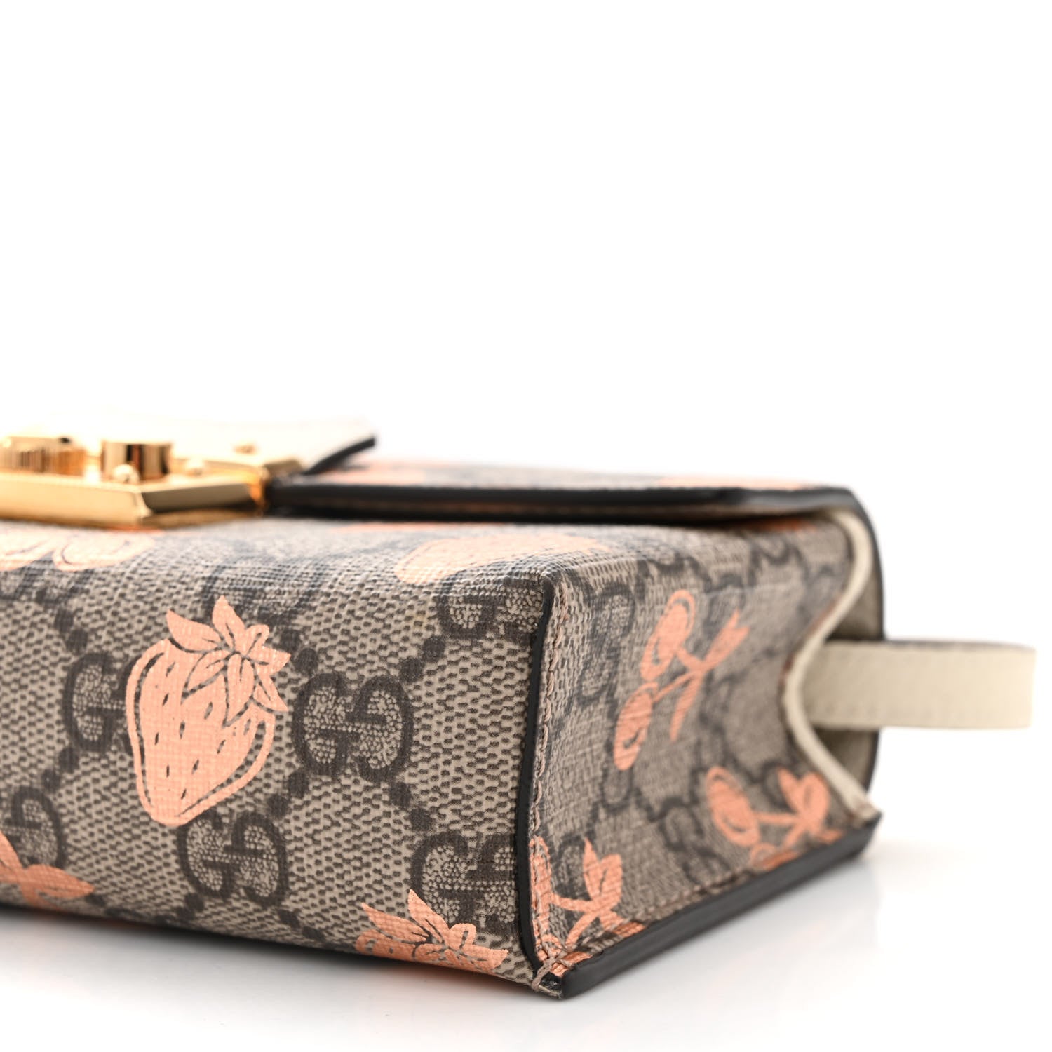 Gucci GG Supreme Monogram Berry Textured Dollar Calfskin Mini Padlock Top Handle Shoulder Bag Beige Ebony Light Copper Mystic White 10 of 11