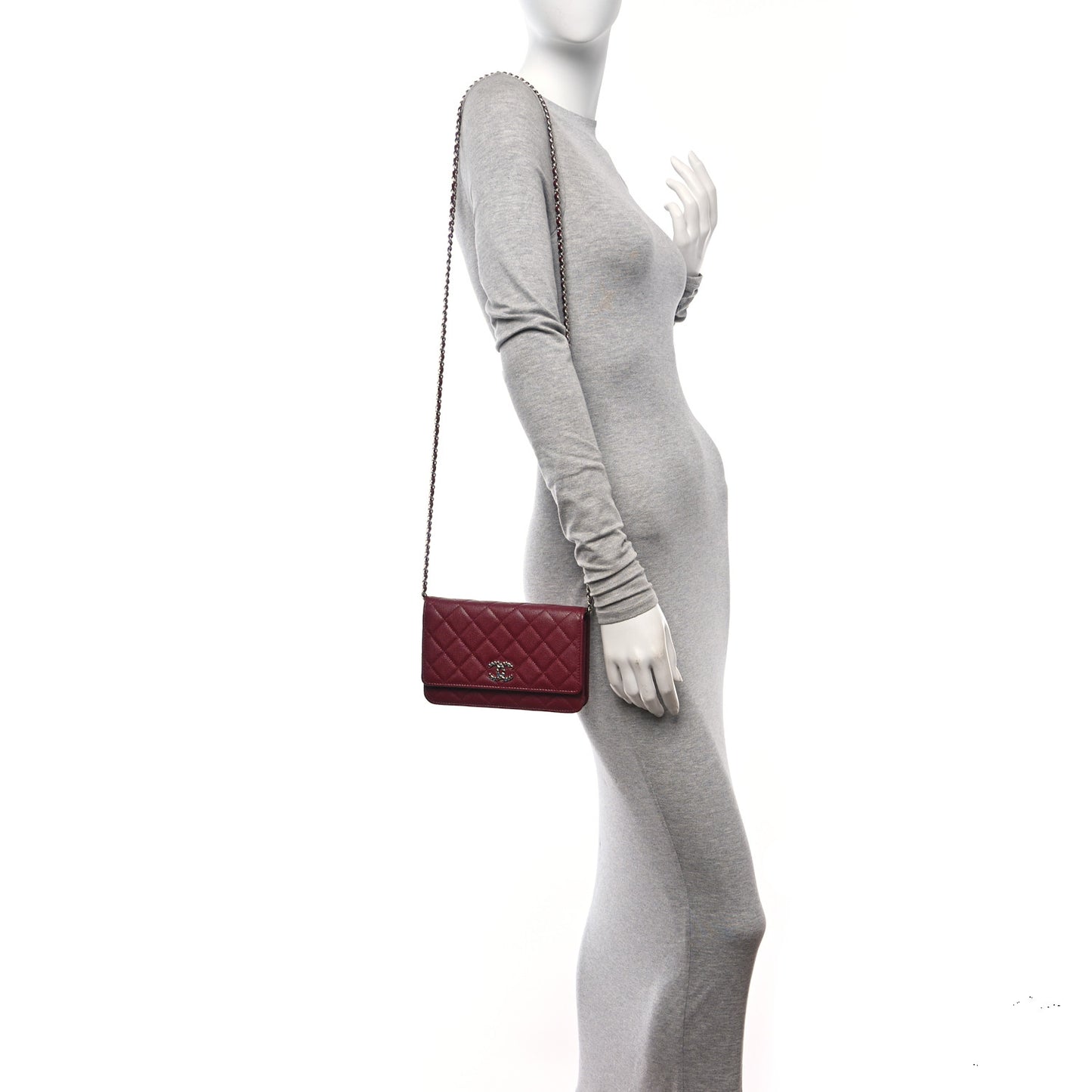 Caviar Quilted Glass Wallet On Chain WOC Burgundy