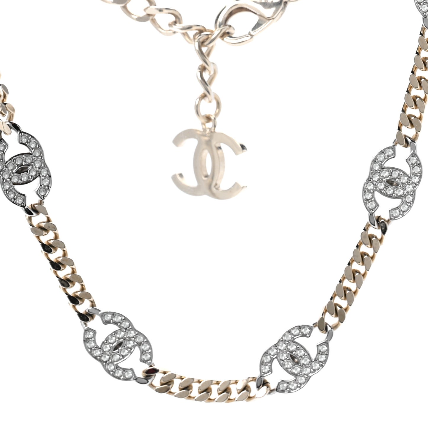 Crystal Chain CC Link Choker Gold Silver