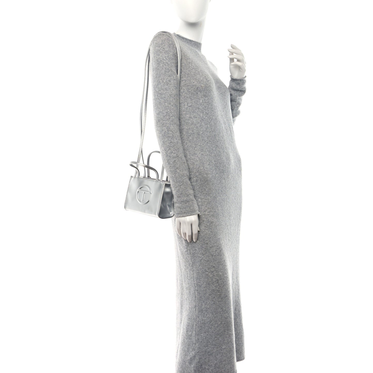 Metallic Vegan Leather Small Shopping Bag Silver