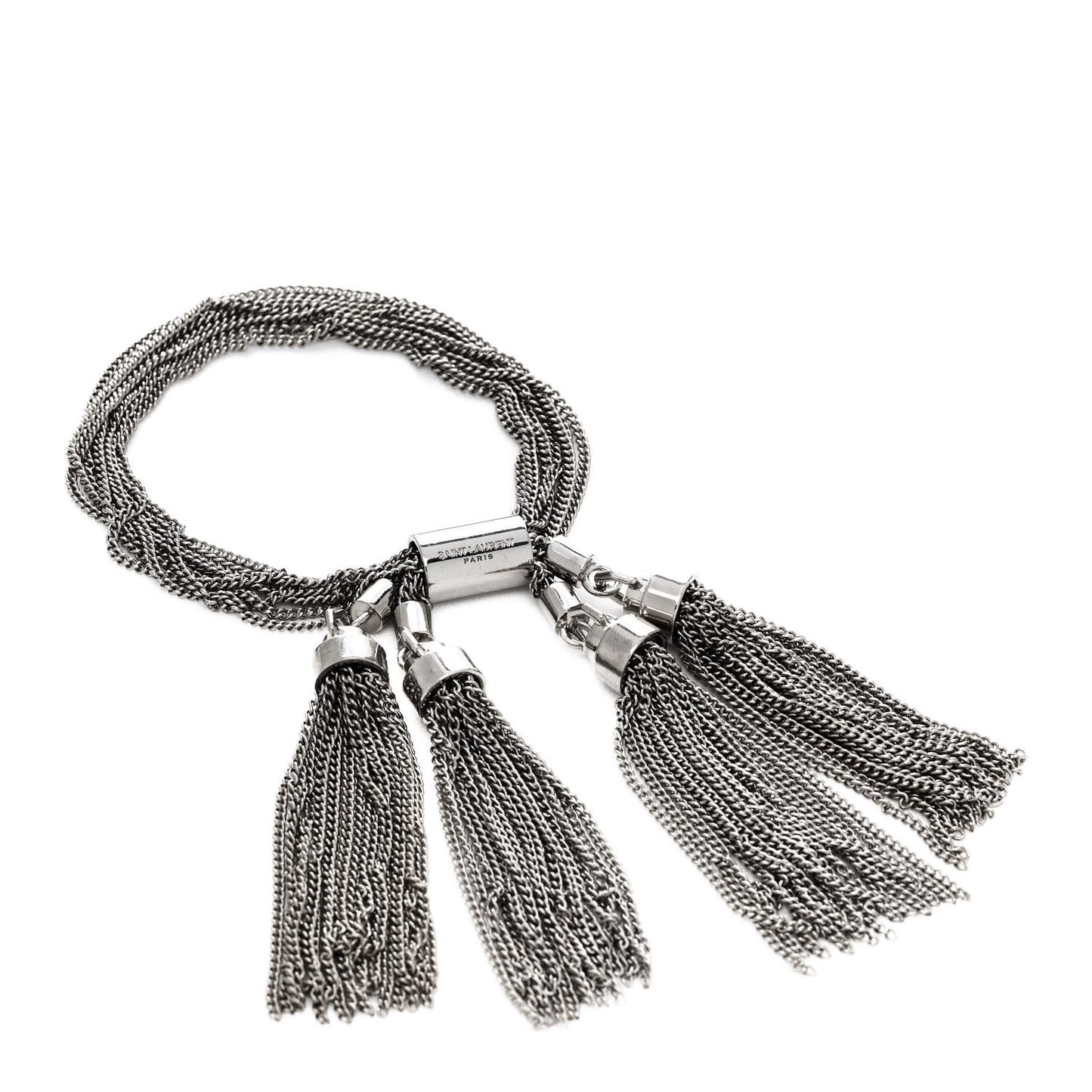 Brass Multi Chain Pompons Bracelet M Silver