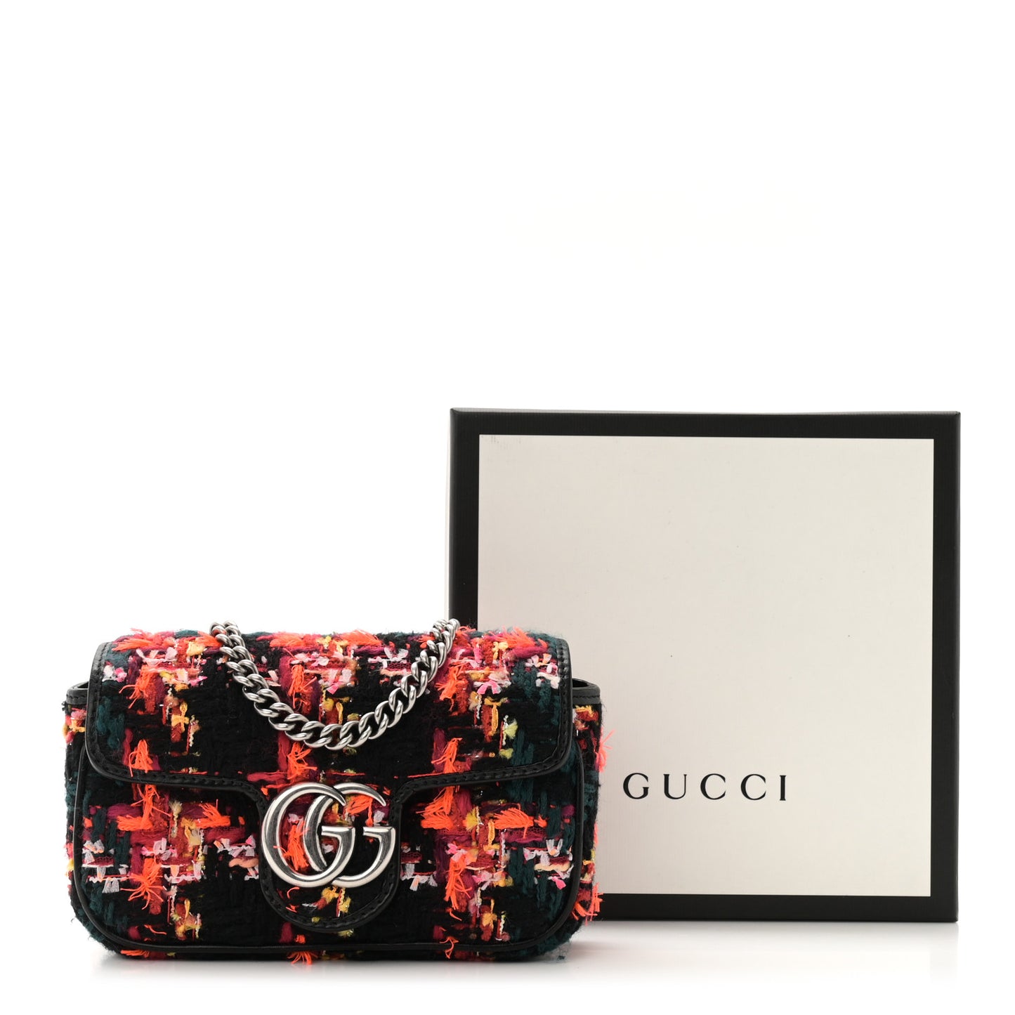 Tweed Calfskin Check Poule Super Mini GG Marmont Shoulder Bag Pink Petroleum Multicolor Black