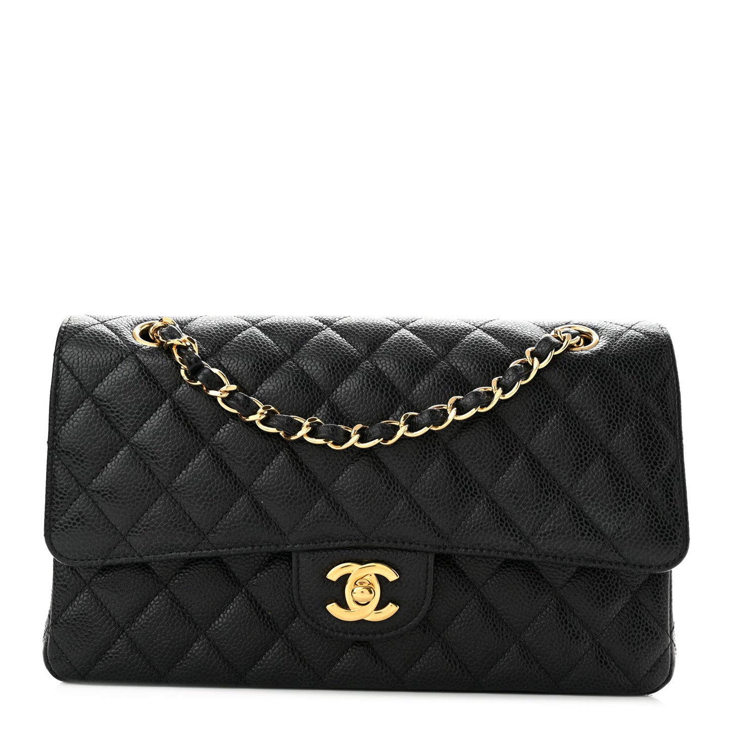 Caviar Quilted Medium Double Flap Black