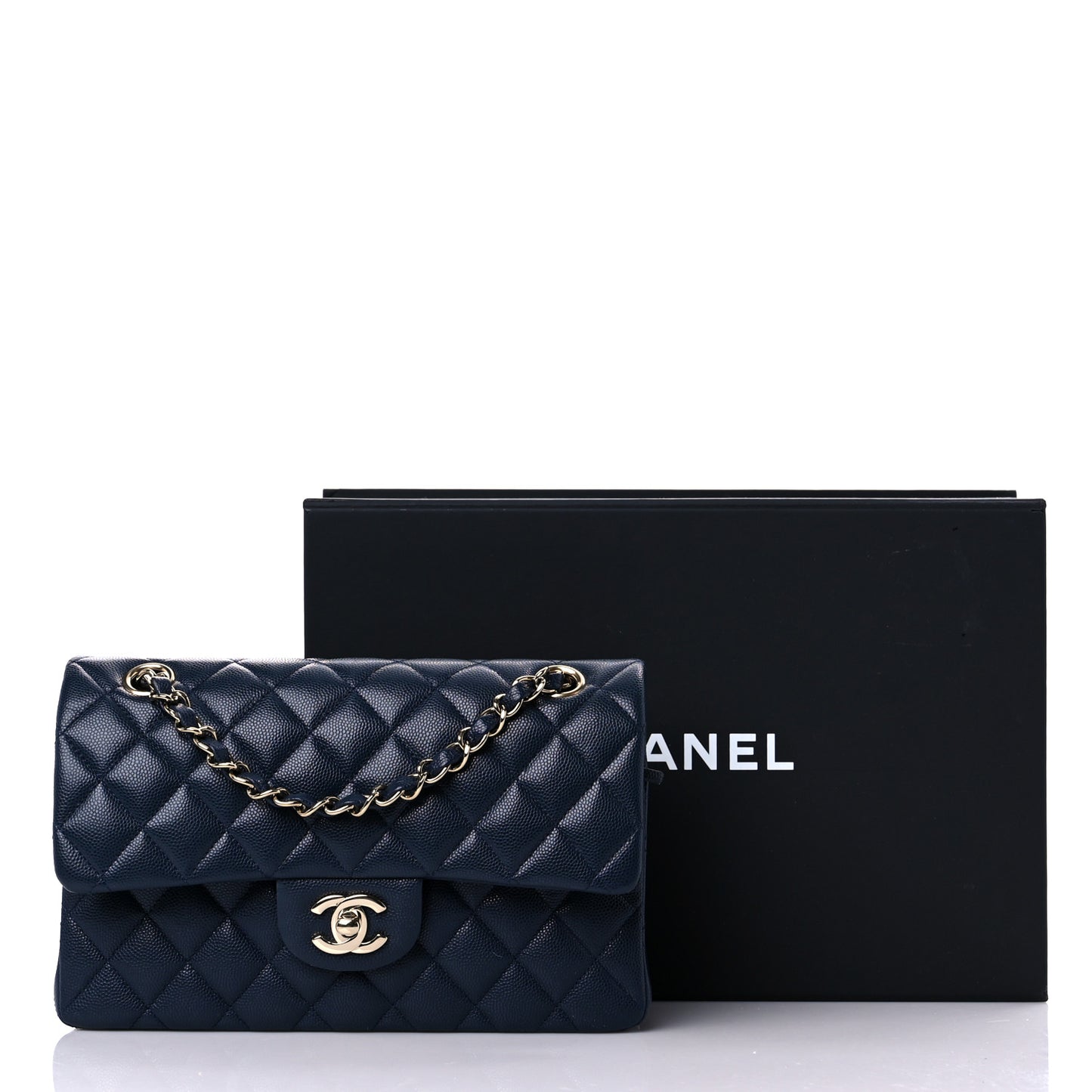Caviar Quilted Small Double Flap Navy