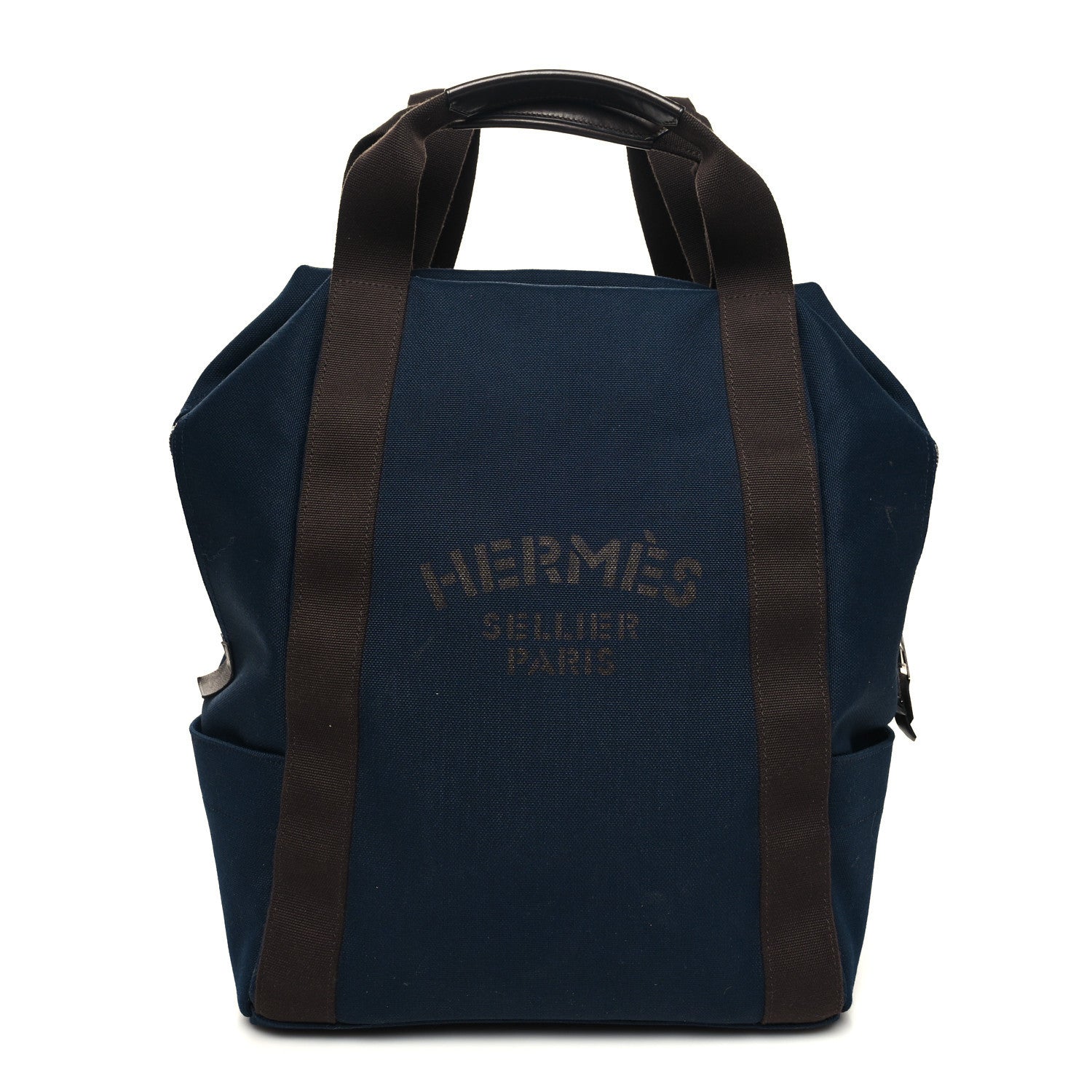 Hermes Toile Groom School Backpack Bleu Navy Feu 1 of 13