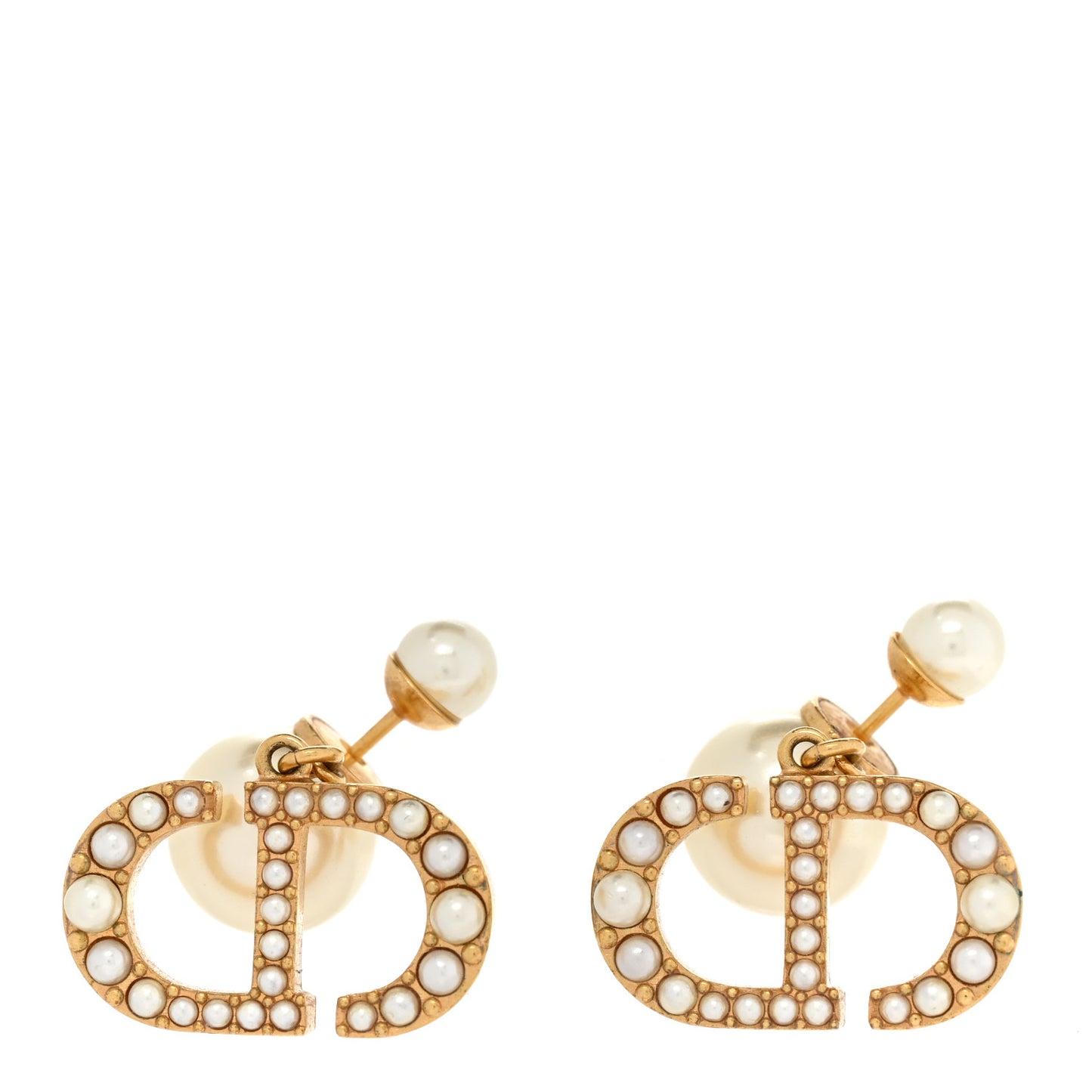 Pearl Crystal Tribal CD Drop Earrings Gold