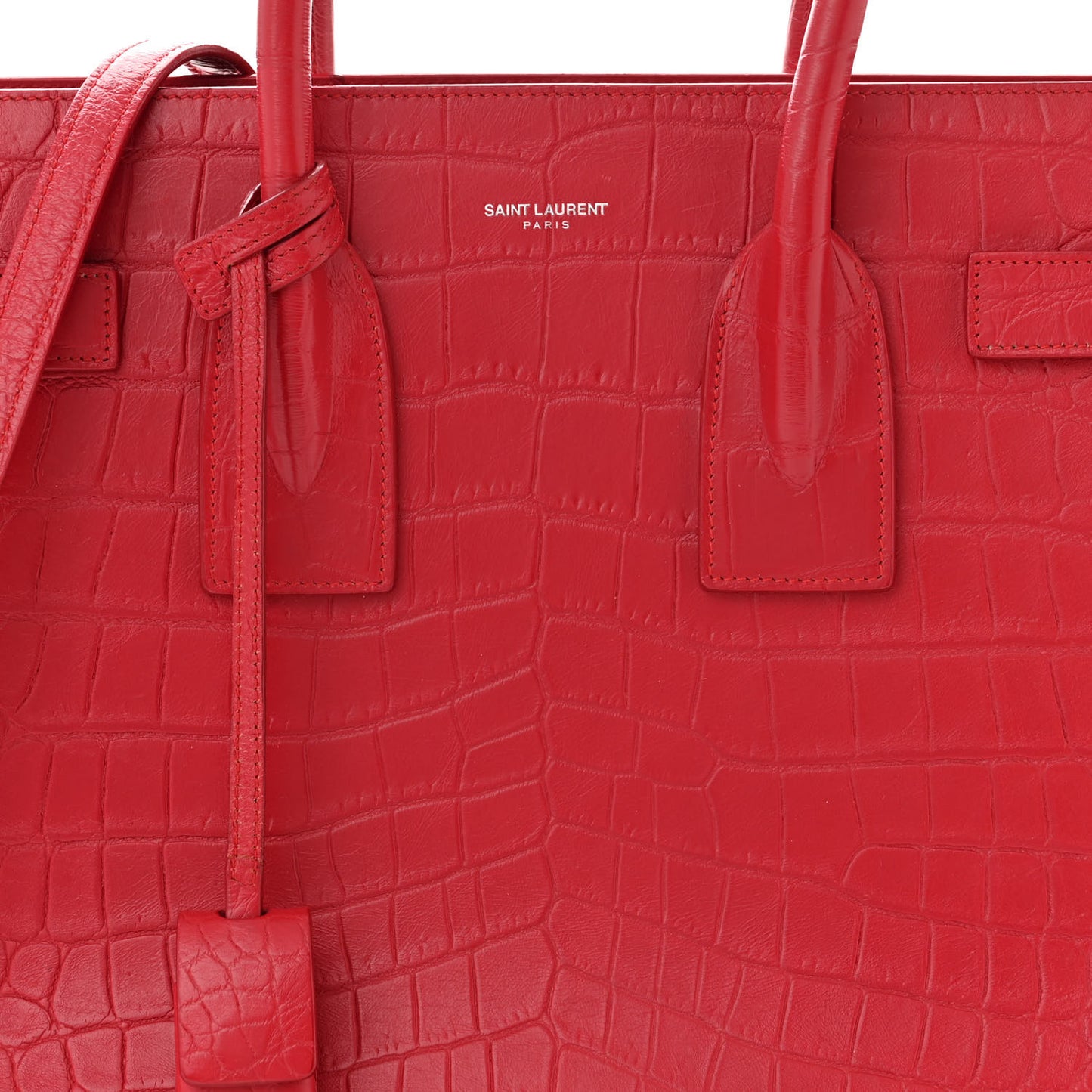 Calfskin Crocodile Embossed Small Sac de Jour Eros Red
