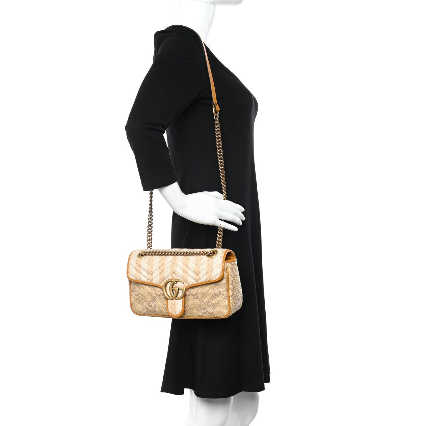 Raffia GG Monogram Matelasse Small GG Marmont Shoulder Bag Natural Beige Off White Sun Oil